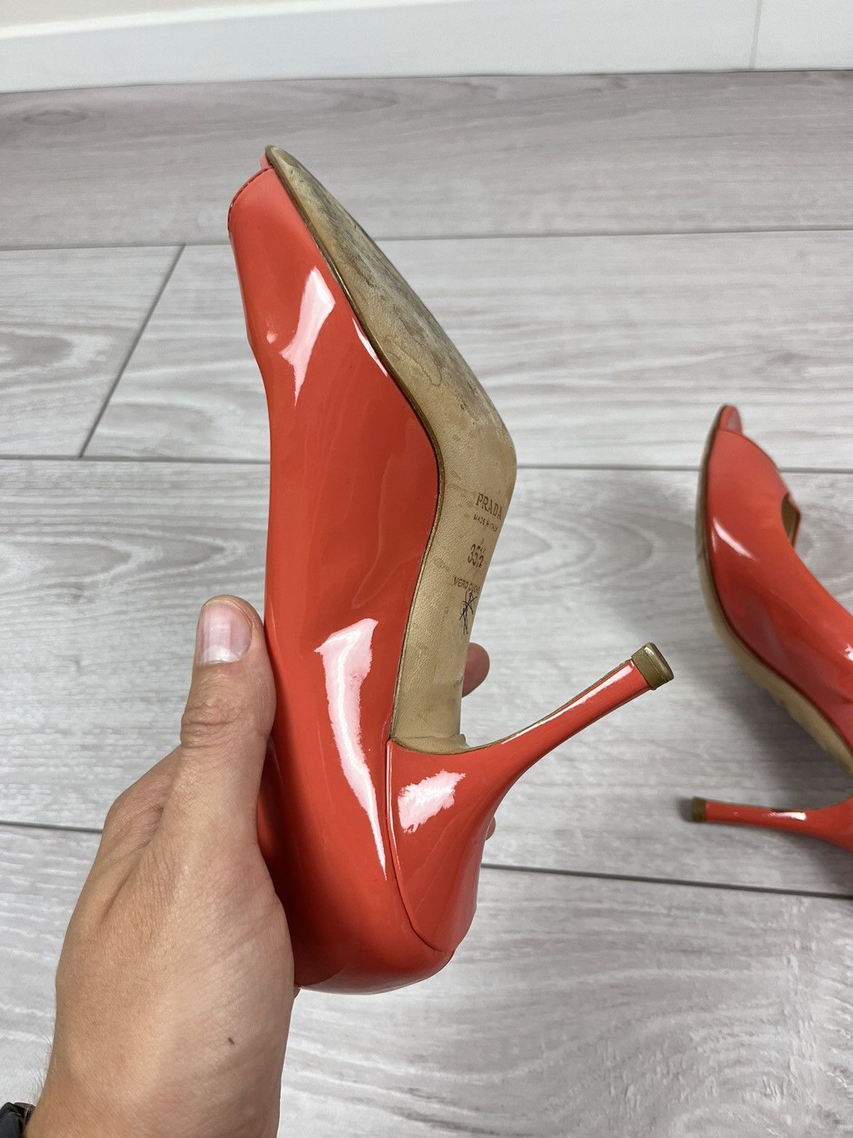 Prada Prada Leather Peep Toe Pumps Heels Coral Shoes Womens Size US 5.5 / IT 35.5 - 11 Thumbnail