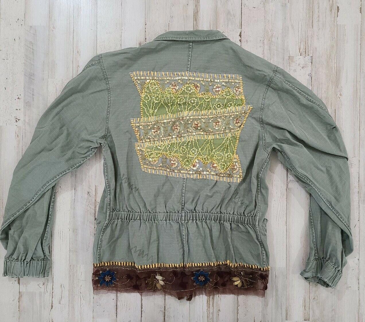 Designer Spy Zone Exchange Jacket Medium Green Boho Hippie Rhinestone Size M / US 6-8 / IT 42-44 - 2 Thumbnail