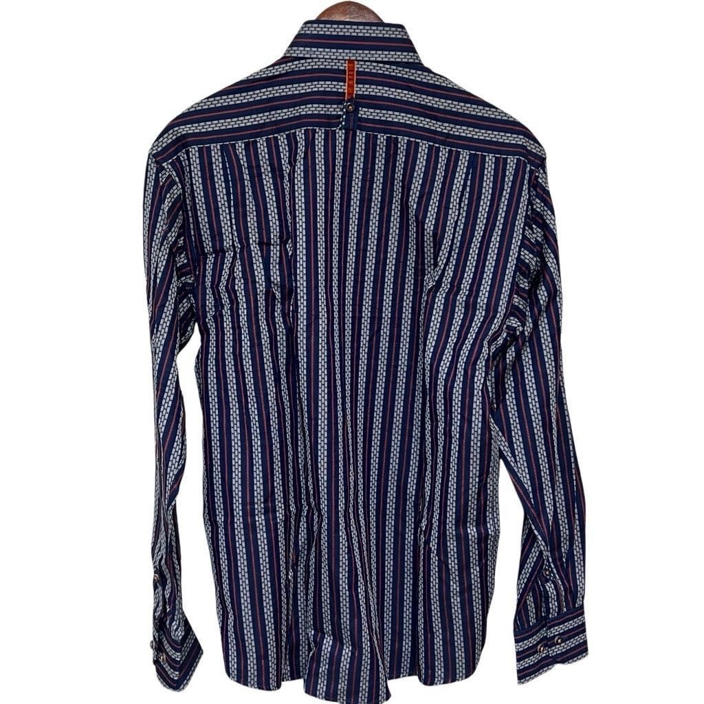 Luchiano Visconti Visconti Uomo Striped Long Sleeve Shirt Blue Orange White Me Size US M / EU 48-50 / 2 - 5 Thumbnail