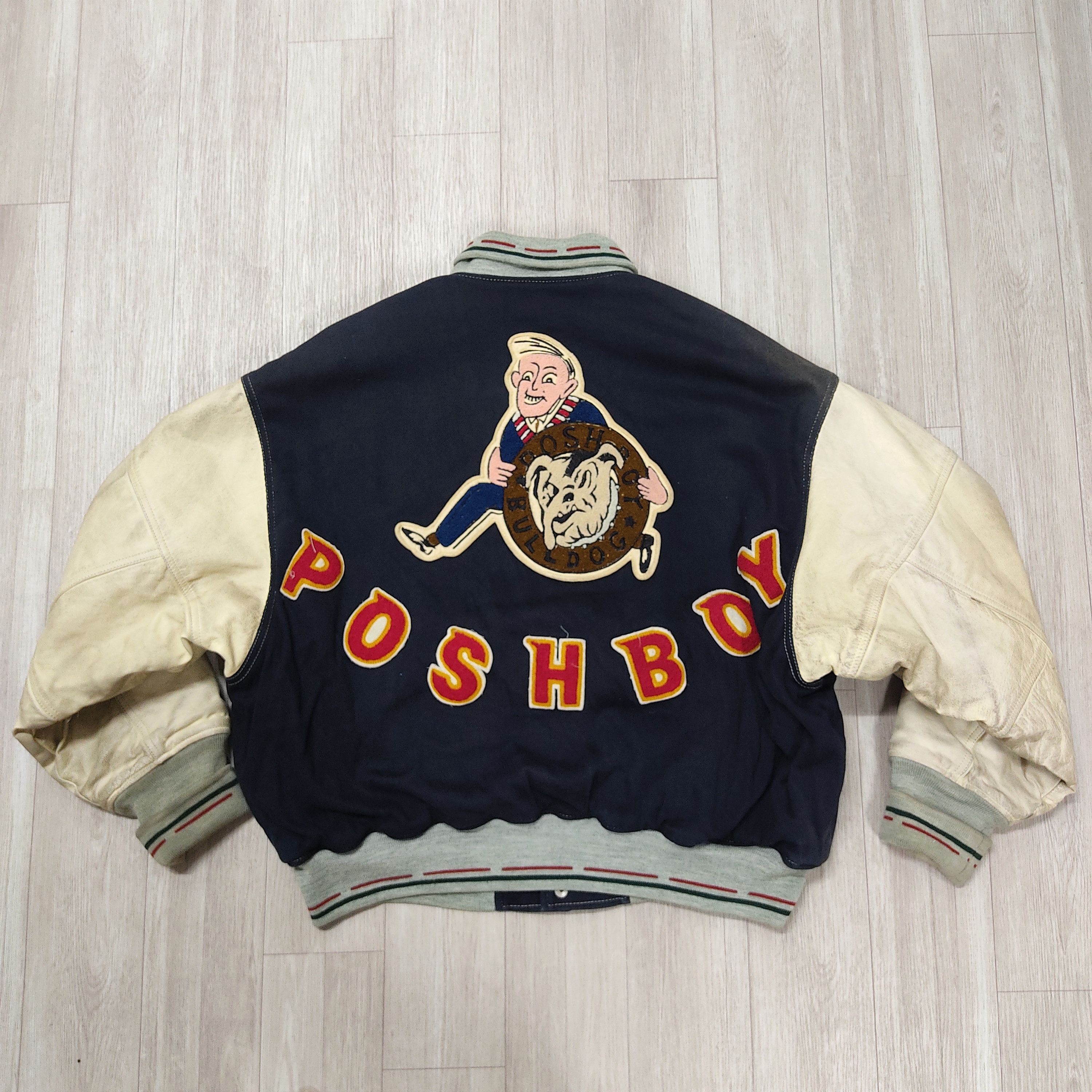 Japanese Brand Vintage THE POSH BOY Leather Sleeve Patched Varsity Jacket Size US XL / EU 56 / 4 - 16 Thumbnail