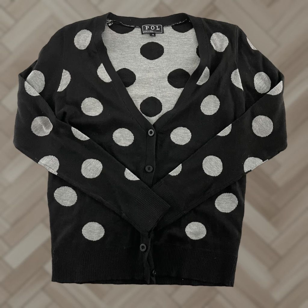 Vintage POL Cardigan Sweater Women's S Black Polka Dot 100% Cotton Shimmering Coat? Size S / US 4 / IT 40 - 1 Thumbnail