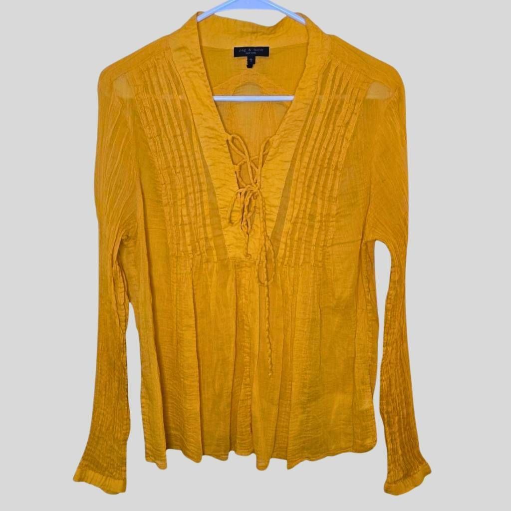 Rag & Bone Rag & Bone Saffron Sachi Blouse L Cotton Silk Boho Chic Pint Size L / US 10 / IT 46 - 3 Thumbnail