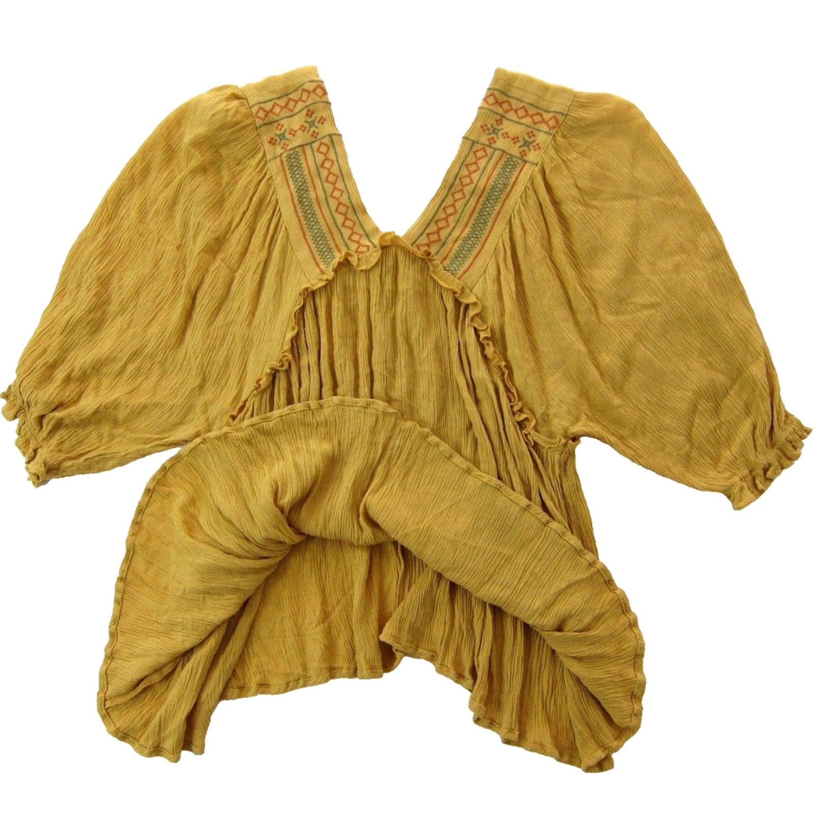 Vintage Davi & Dani 100% Rayon Mustard Yellow Embroidered V-Neck Peasant Blouse Small Shirt Women Regular XS? Size S / US 4 / IT 40 - 5 Thumbnail
