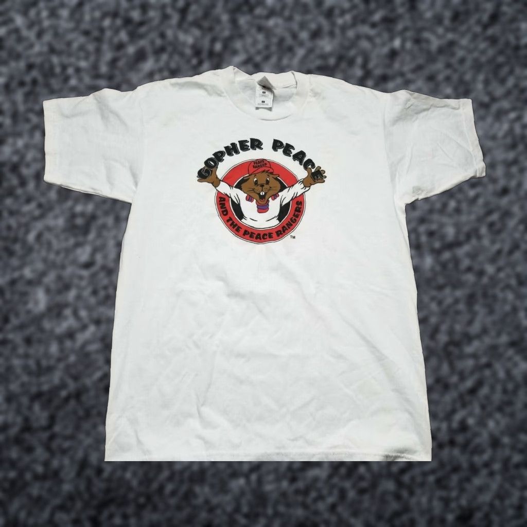 Fruit Of The Loom VINTAGE Fruit of the Loom Gopher Peace Rangers Logo Shirt Mens Large Distressed Graphic Tee 90s White Size US L / EU 52-54 / 3 - 1 Thumbnail