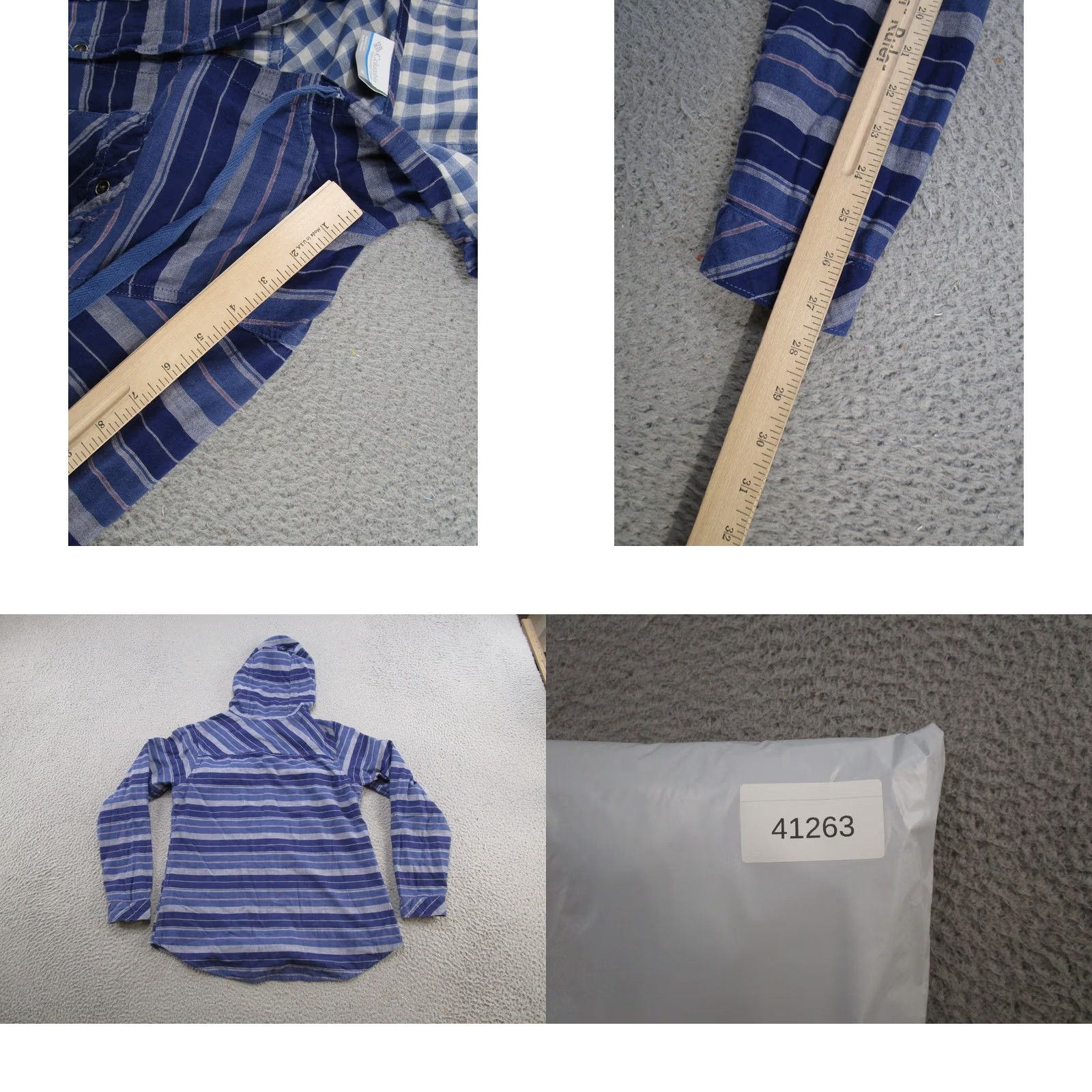 Vintage Columbia Button-Up Hooded Shirt Striped Blue Womens M Lightweight Outdoors Shirt Size M / US 6-8 / IT 42-44 - 8 Thumbnail