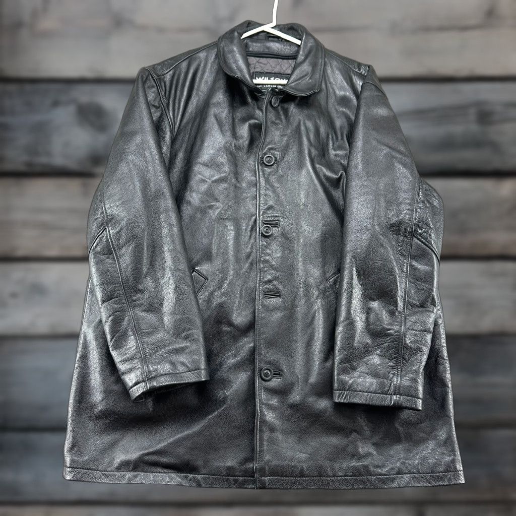 Vintage VINTAGE Wilsons Leather Coat Men XL Black Overcoat Quilted Lined Thinsulate Genuine Long Coat Size US XL / EU 56 / 4 - 1 Thumbnail