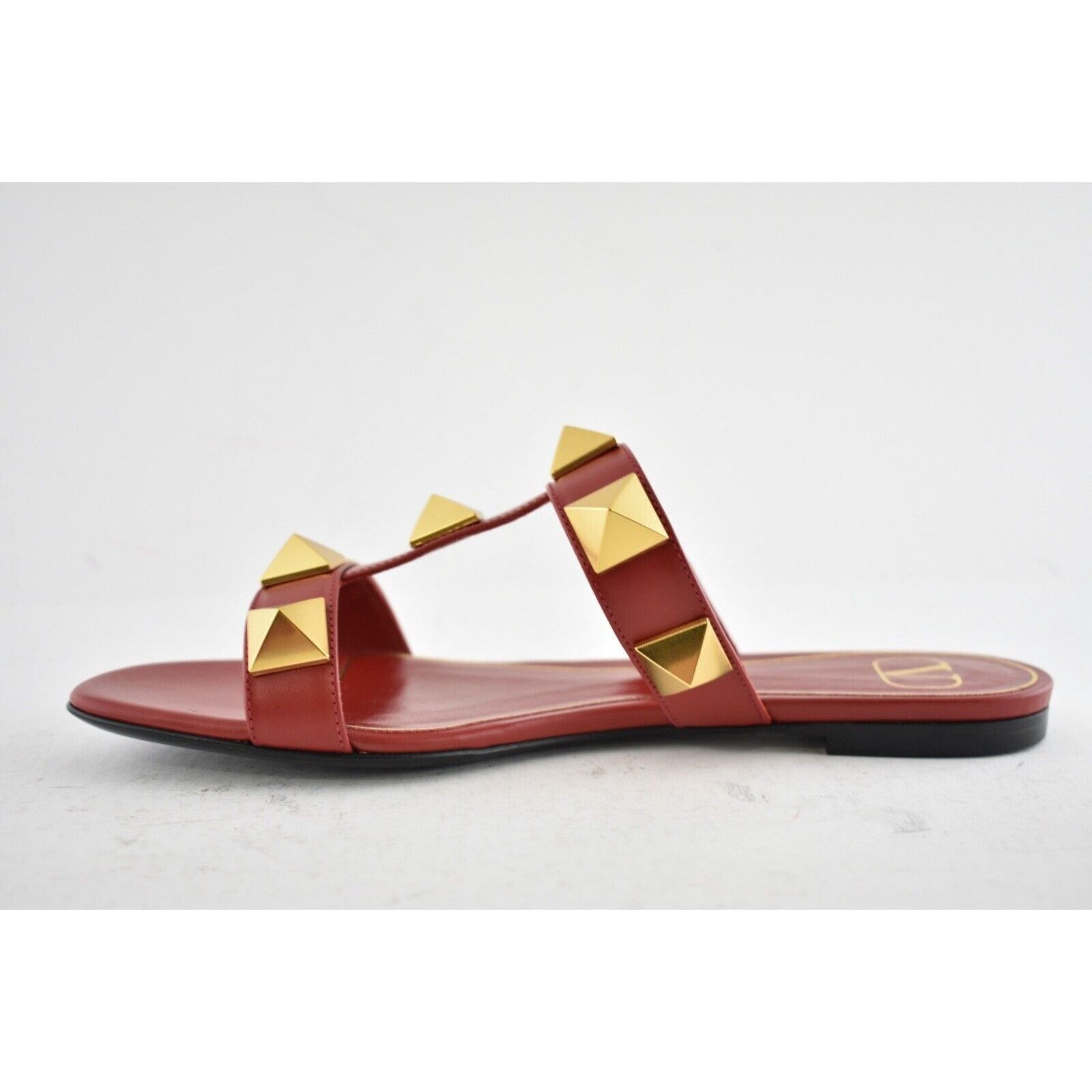 Valentino Valentino Rockstud Roman Stud Gold Red Leather Slide Slip On Size US 7 / IT 37 - 8 Thumbnail