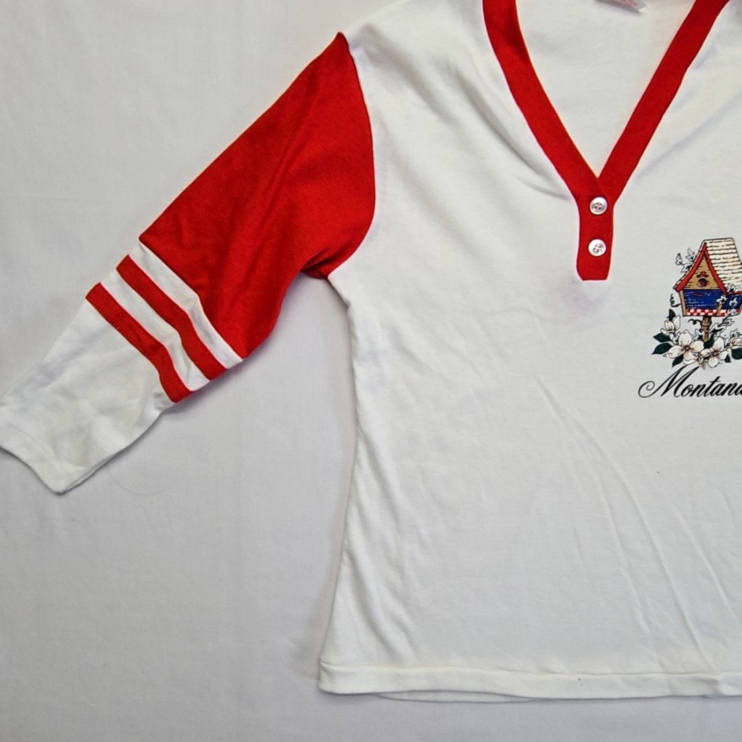 Vintage Vintage Montana Raglan Shirt Red White Le Riche S Tee 90s Size S / US 4 / IT 40 - 4 Thumbnail