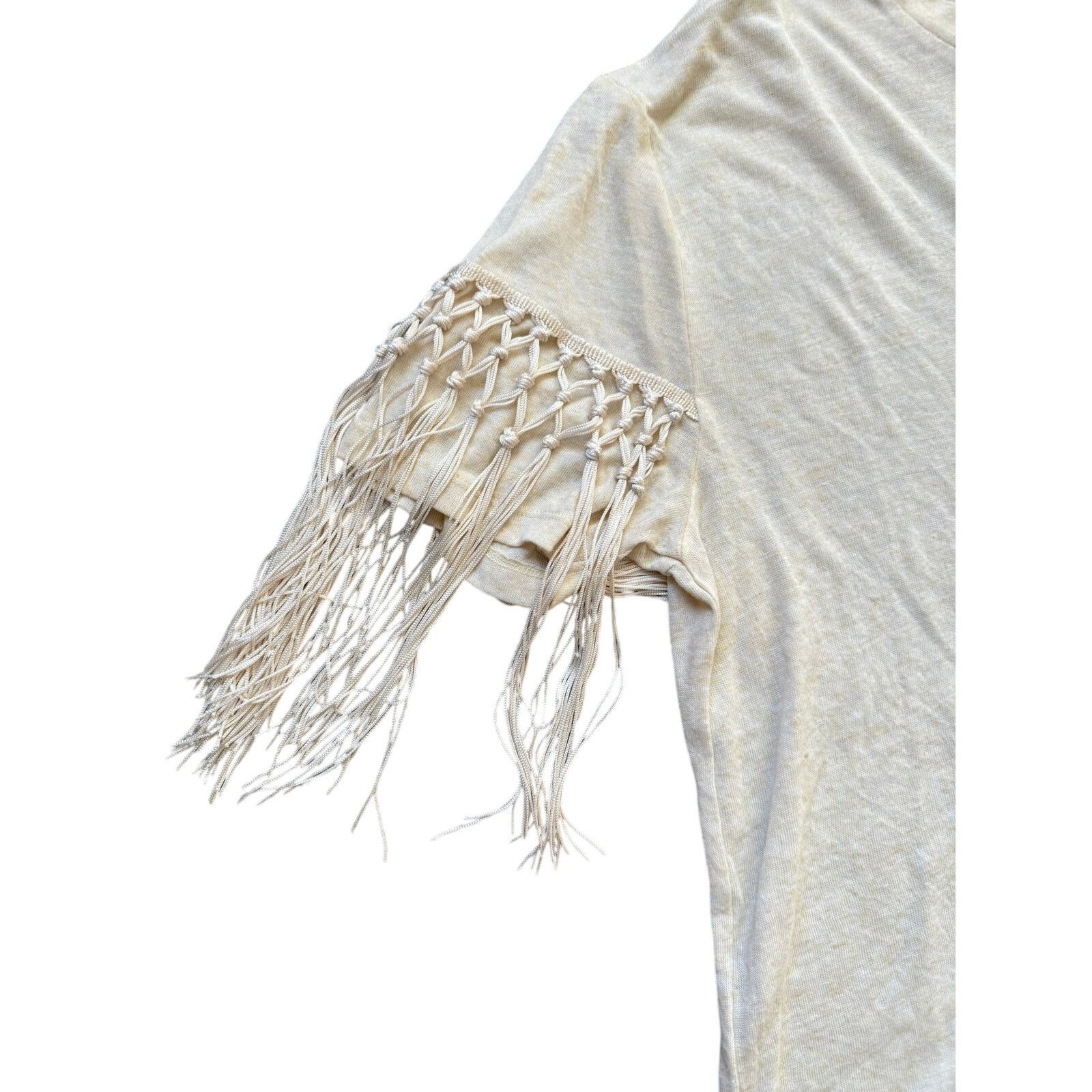 Asos ASOS Women’s Fringe Sleeve T-Shirt M - Cream Boho Style Size M / US 6-8 / IT 42-44 - 2 Thumbnail