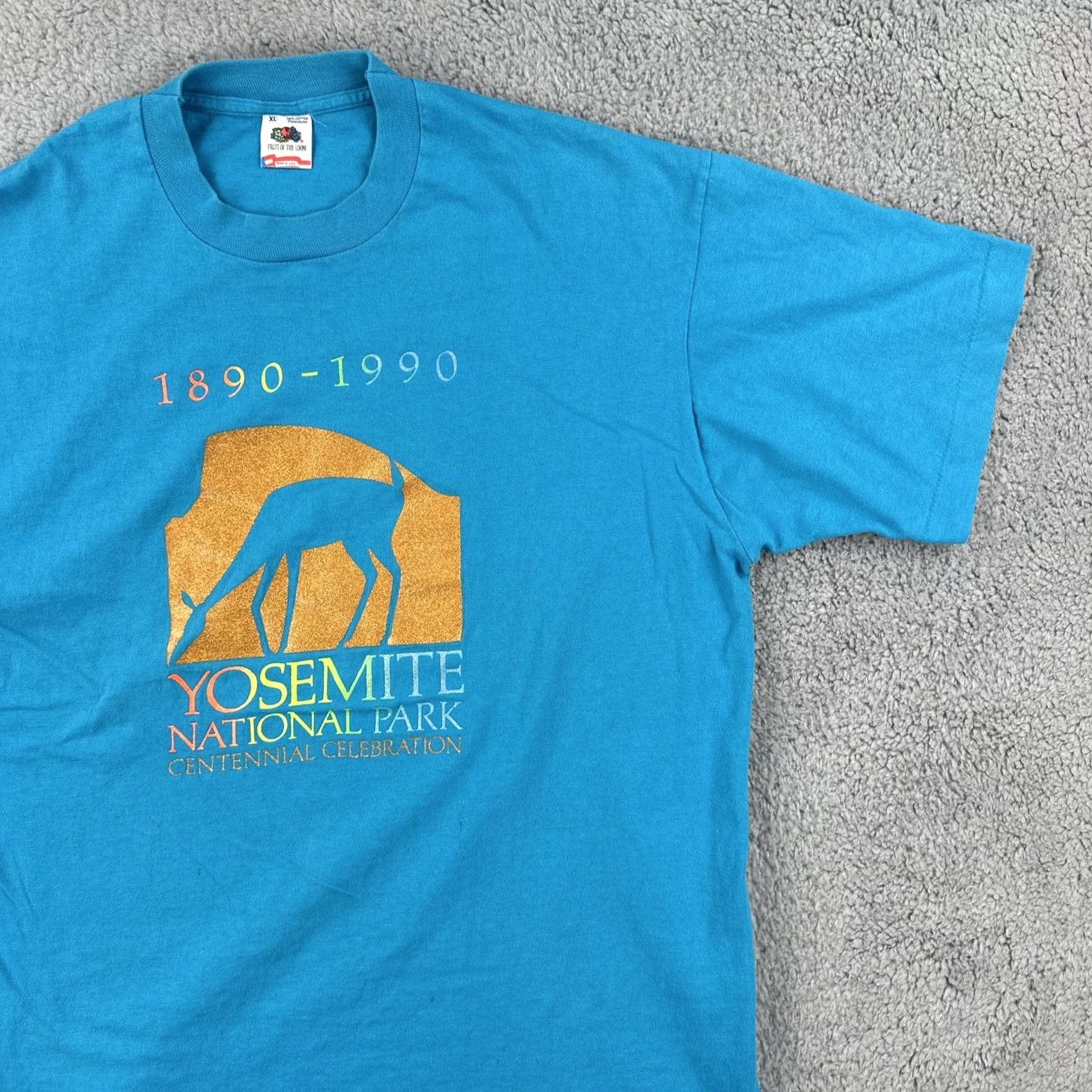 Fruit Of The Loom VINTAGE Fruit of the Loom Mens XL Blue SS T Shirt Made In USA 1990 Yosemite Park Tee Size US XL / EU 56 / 4 - 2 Thumbnail