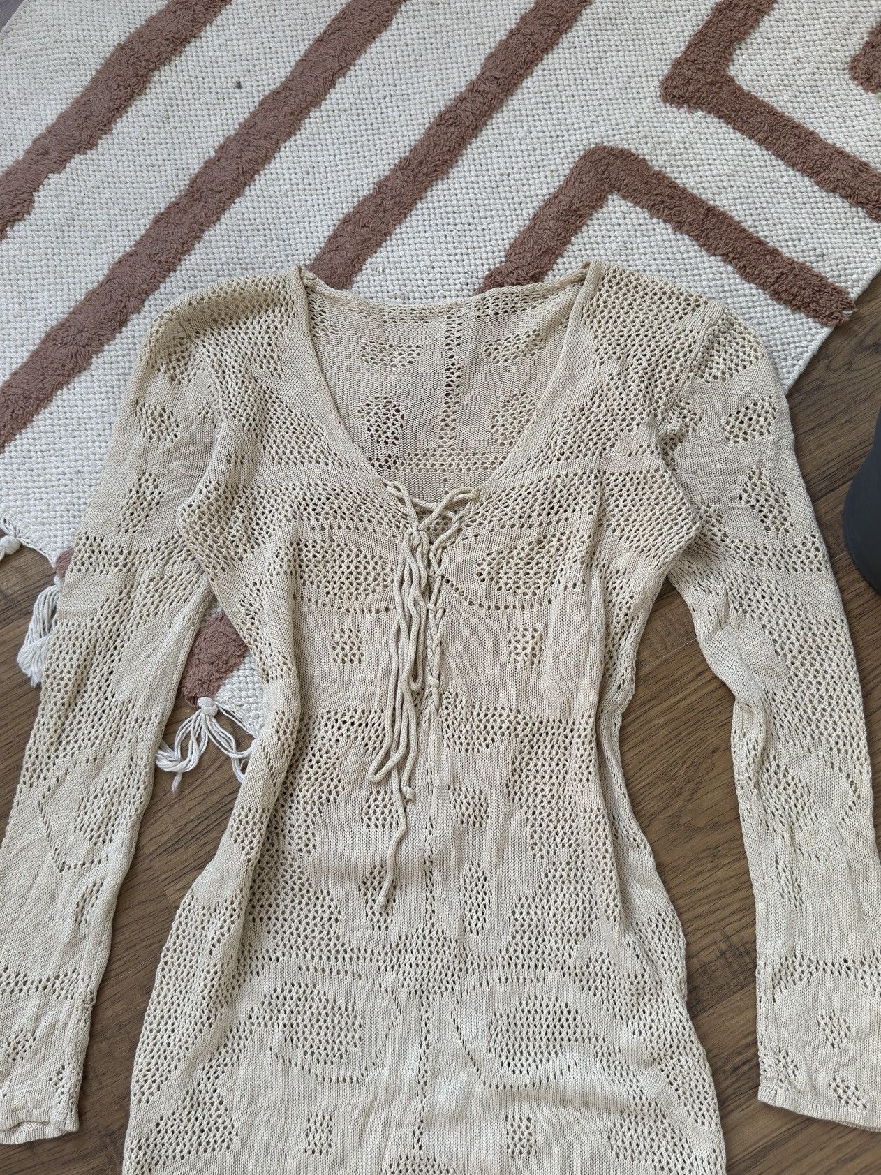 Japanese Brand × Vintage ISSEY MIYAKE STYLE MESH BEIGE DRESS Size M / US 6-8 / IT 42-44 - 2 Thumbnail
