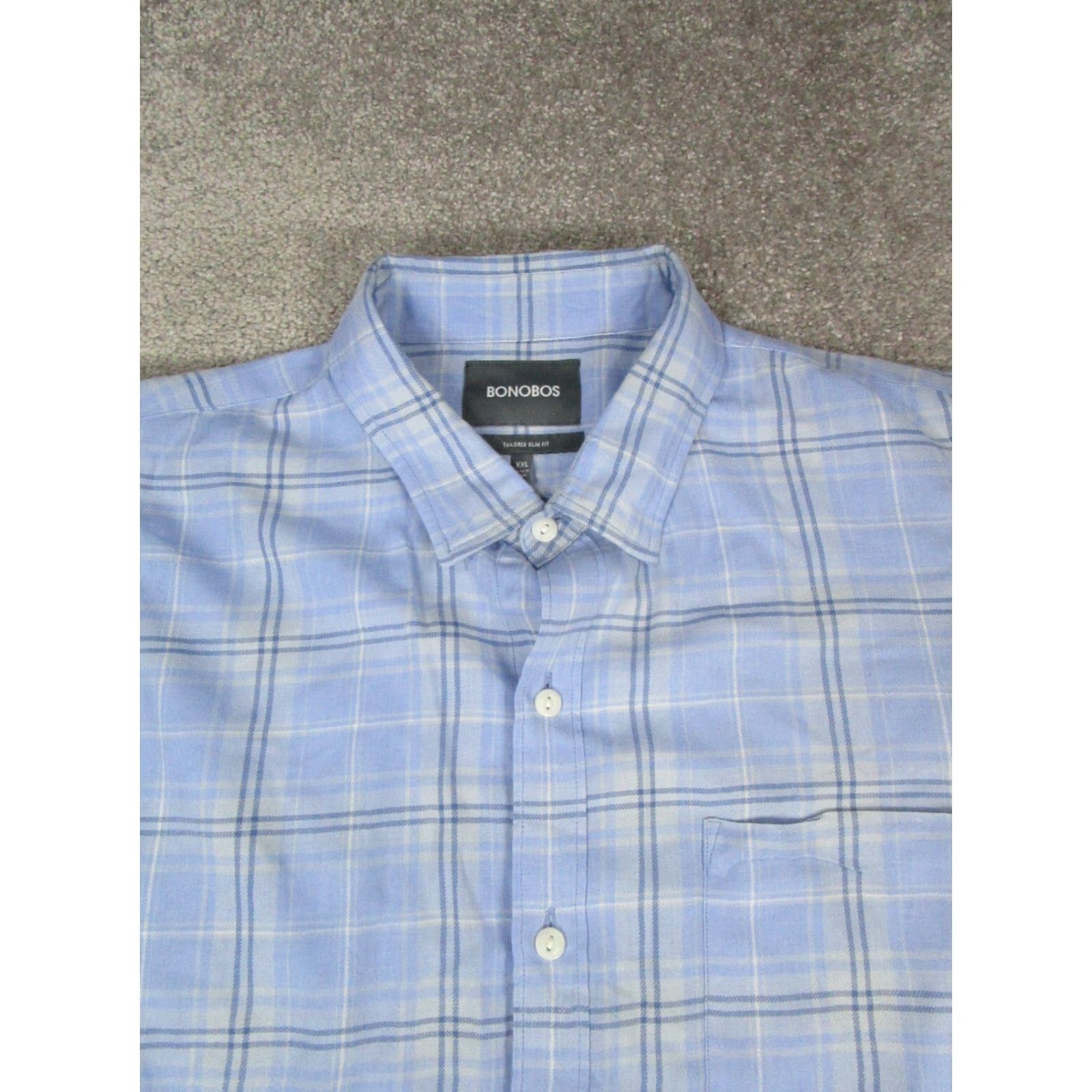 Bonobos Bonobos Shirt Mens 2XL Blue Cotton Button-Up Plaid Slim Knit Long Sleeve Collared Button-Down Size US XXL / EU 58 / 5 - 2 Thumbnail