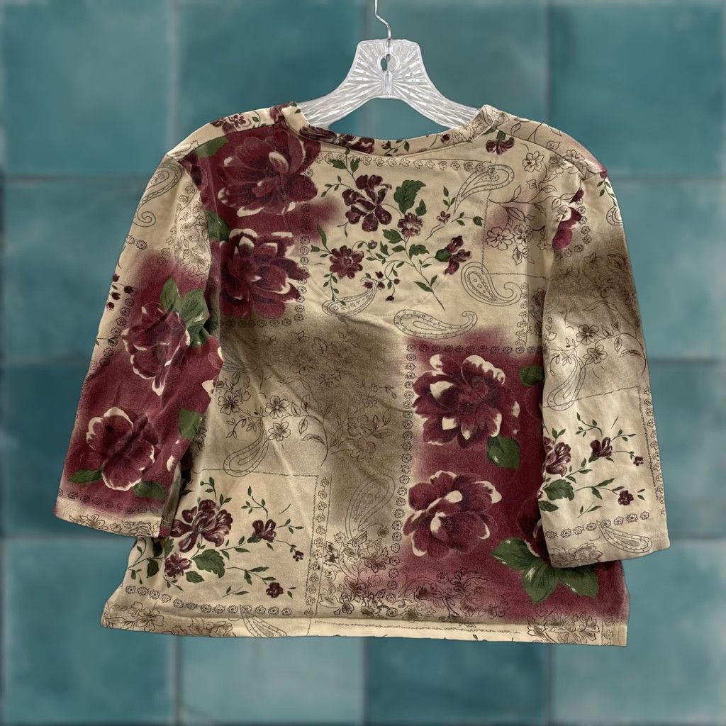 Gloria Vanderbilt VINTAGE Y2K Top Large Floral Paisley Cyber Boho Fairy Grunge Whimsigoth Western Shirt L Beige Mens Womens Girls Boys Size L / US 10 / IT 46 - 1 Thumbnail