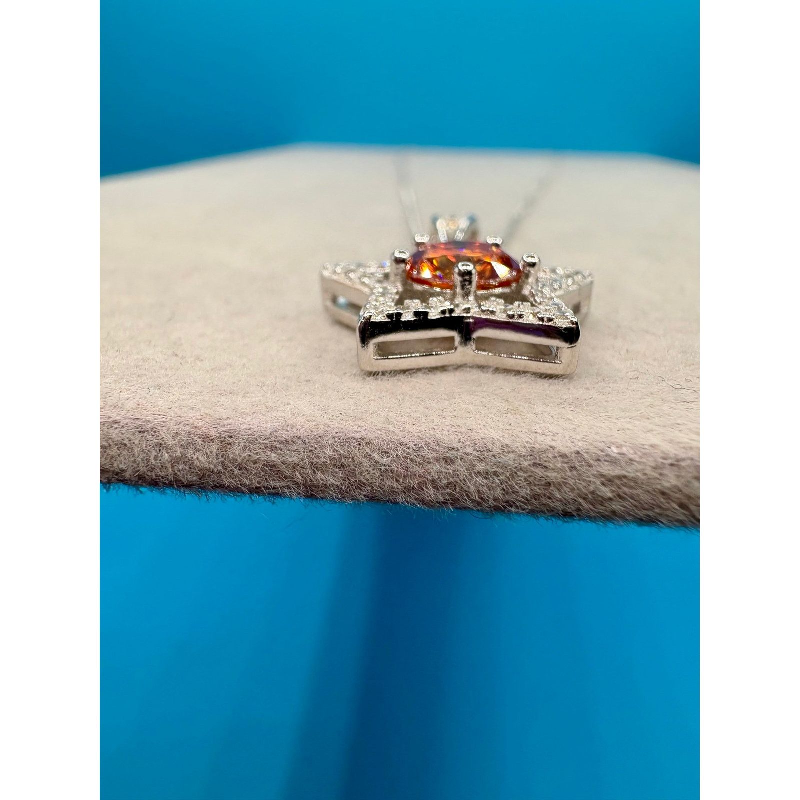Jewelry NEW 1.5ct Orange/Wht Moissanite Star 17" Necklace,925 Silver Size ONE SIZE - 8 Thumbnail