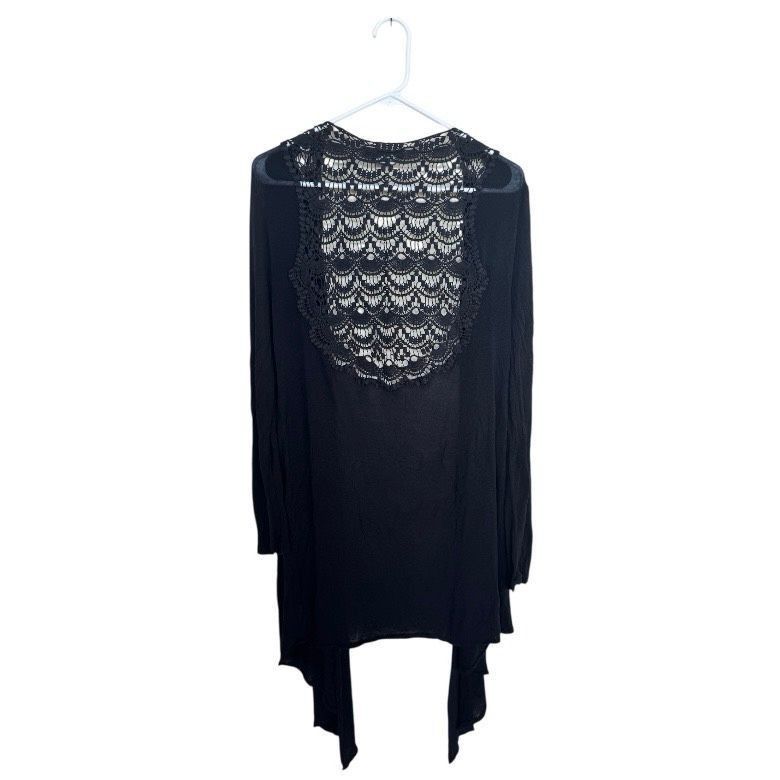 Bcbgmaxazria BCBGMAXAZRIA Black Lace Back Open Front Blouse – L Size L / US 10 / IT 46 - 3 Thumbnail