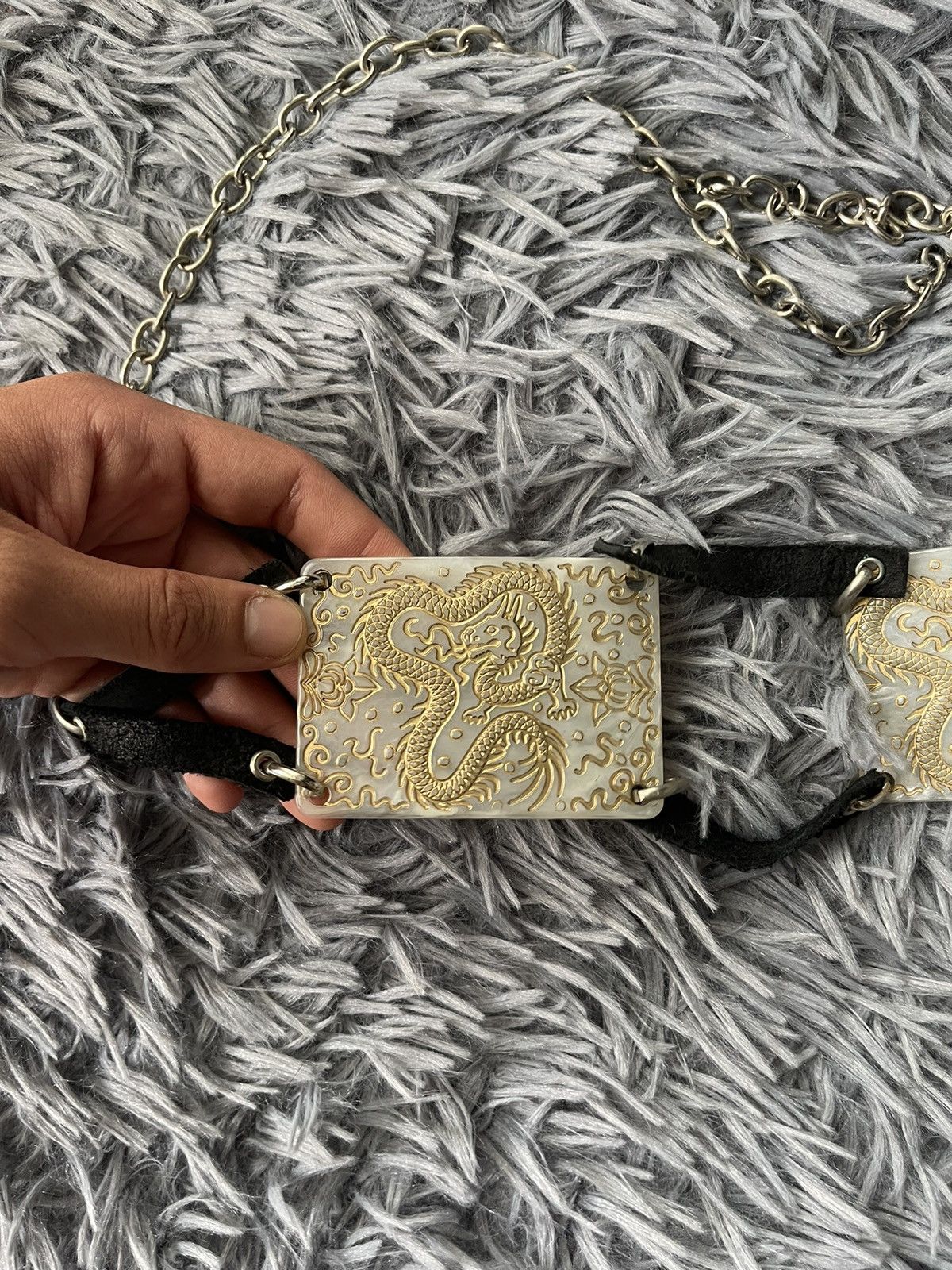 Japanese Brand × Vintage 🐲Y2K vintage dragon logo metallic with leather elements belt Size ONE SIZE - 7 Thumbnail