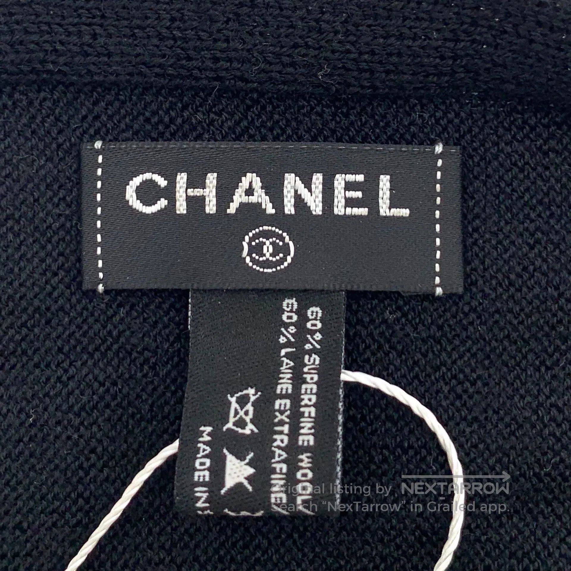 Chanel Chanel Black Logo Pearl Wool Scarf. Size ONE SIZE - 7 Thumbnail