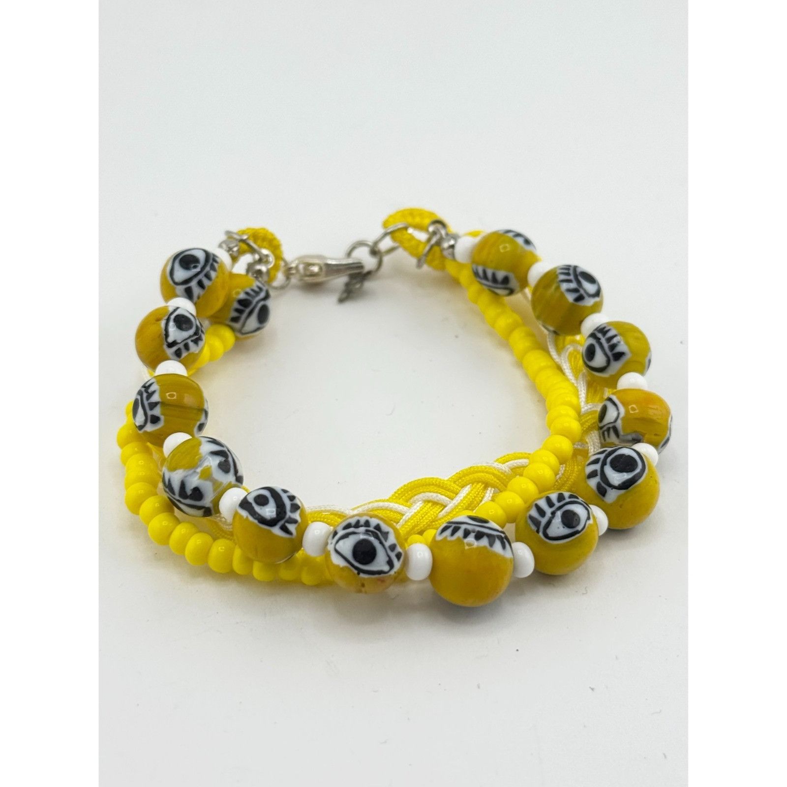 Vintage Vintage yellow glass evil eye beaded three strand braided br Size ONE SIZE - 3 Thumbnail