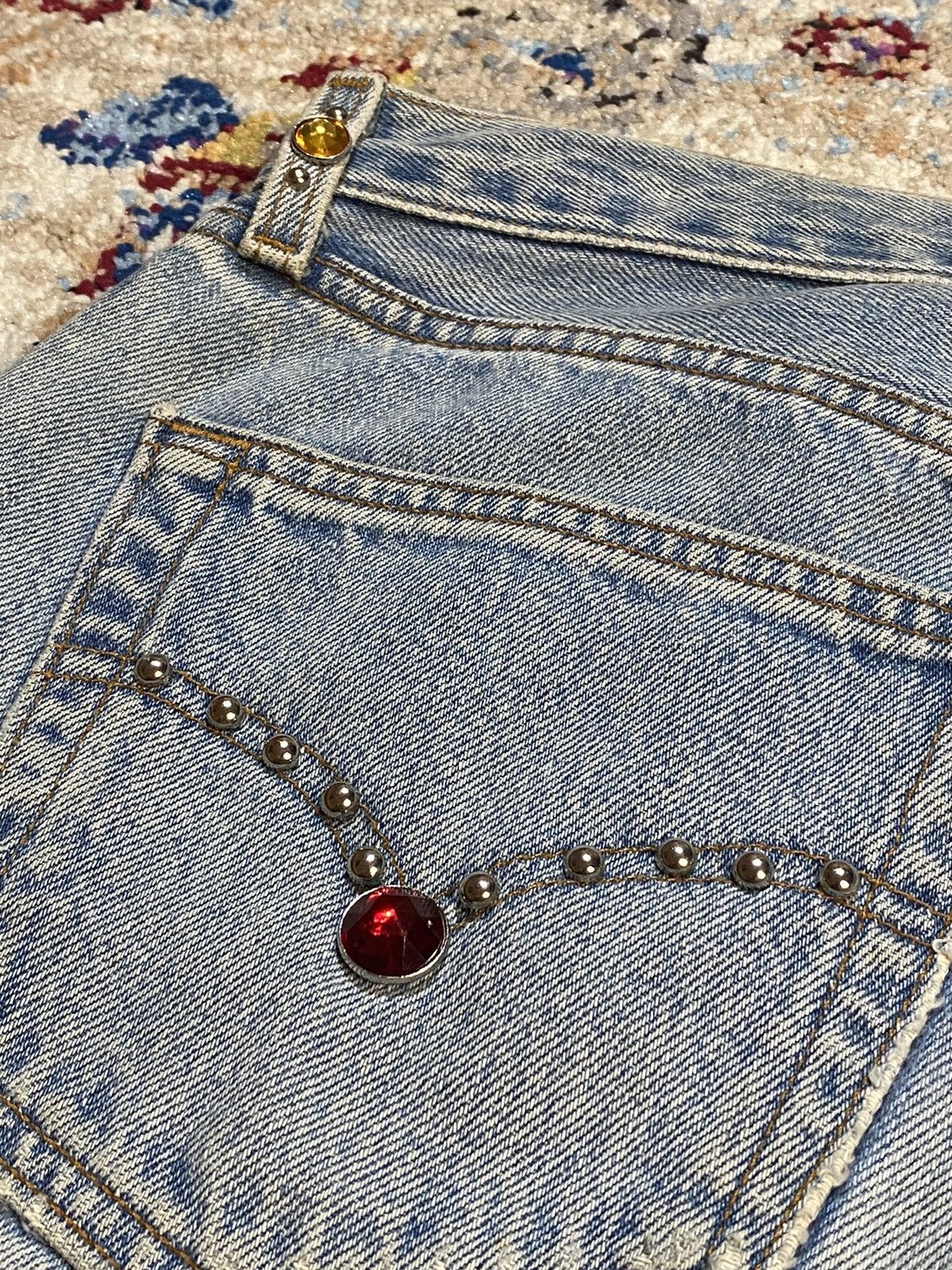 Levi's × Vintage WASHED BLUE 501 LEVIS RINDEM CUSTOM STUDS RHINESTONE Size US 33 - 6 Thumbnail