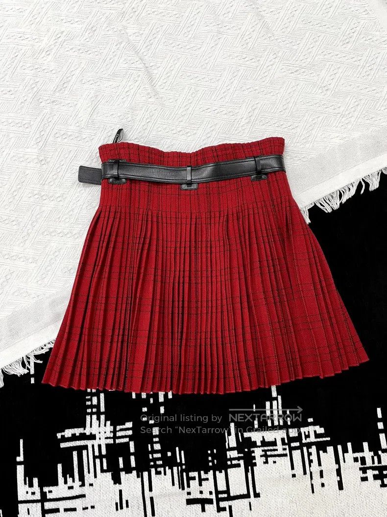 Dior Dior Red wool plaid letter logo pleated skirt Size 26" / US 2 / IT 38 - 4 Thumbnail