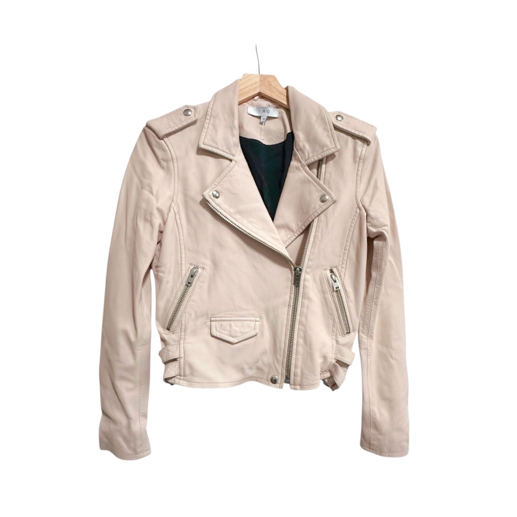 Iro IRO Ashville cropped washed-leather biker jacket, Nude Size M / US 6-8 / IT 42-44 - 1 Thumbnail