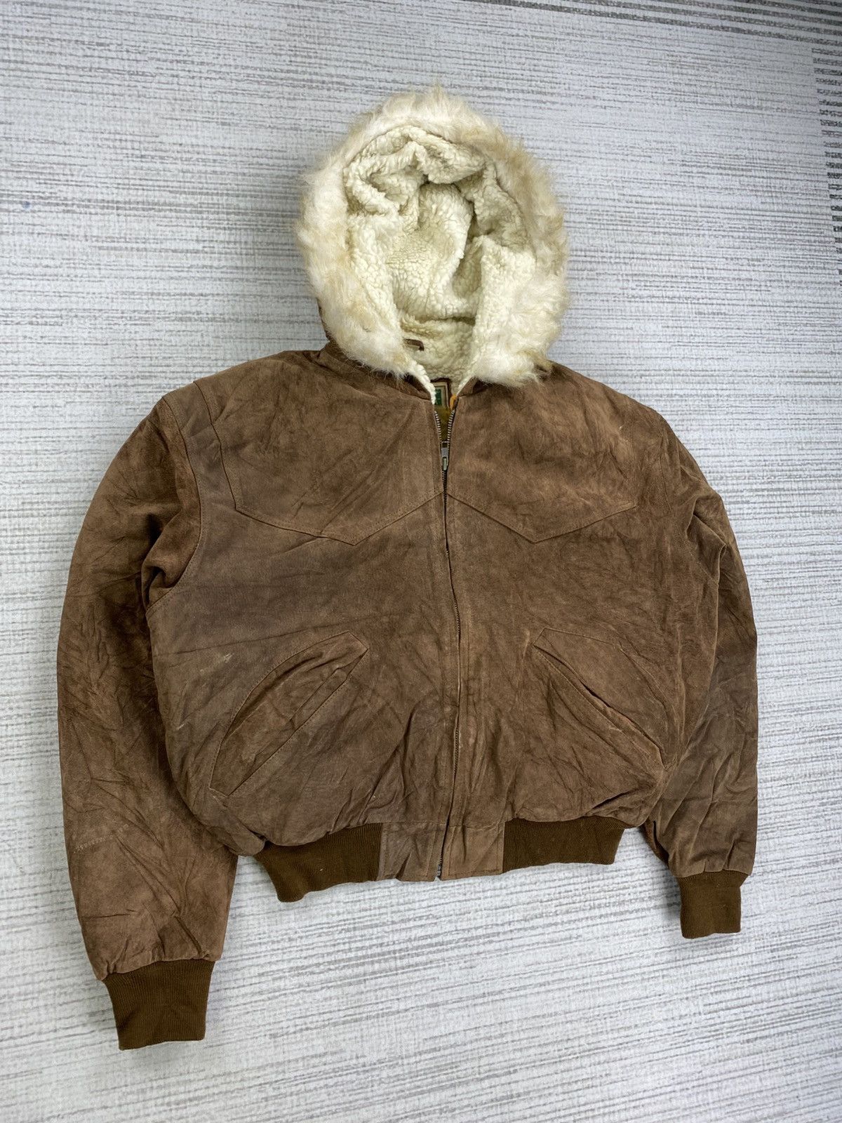 Le Grande Bleu (L.G.B.) × Vintage Vtg Pacha Faux Fur Hoodie Lined Sherpa Bomber Leather Jacket Size US L / EU 52-54 / 3 - 3 Thumbnail