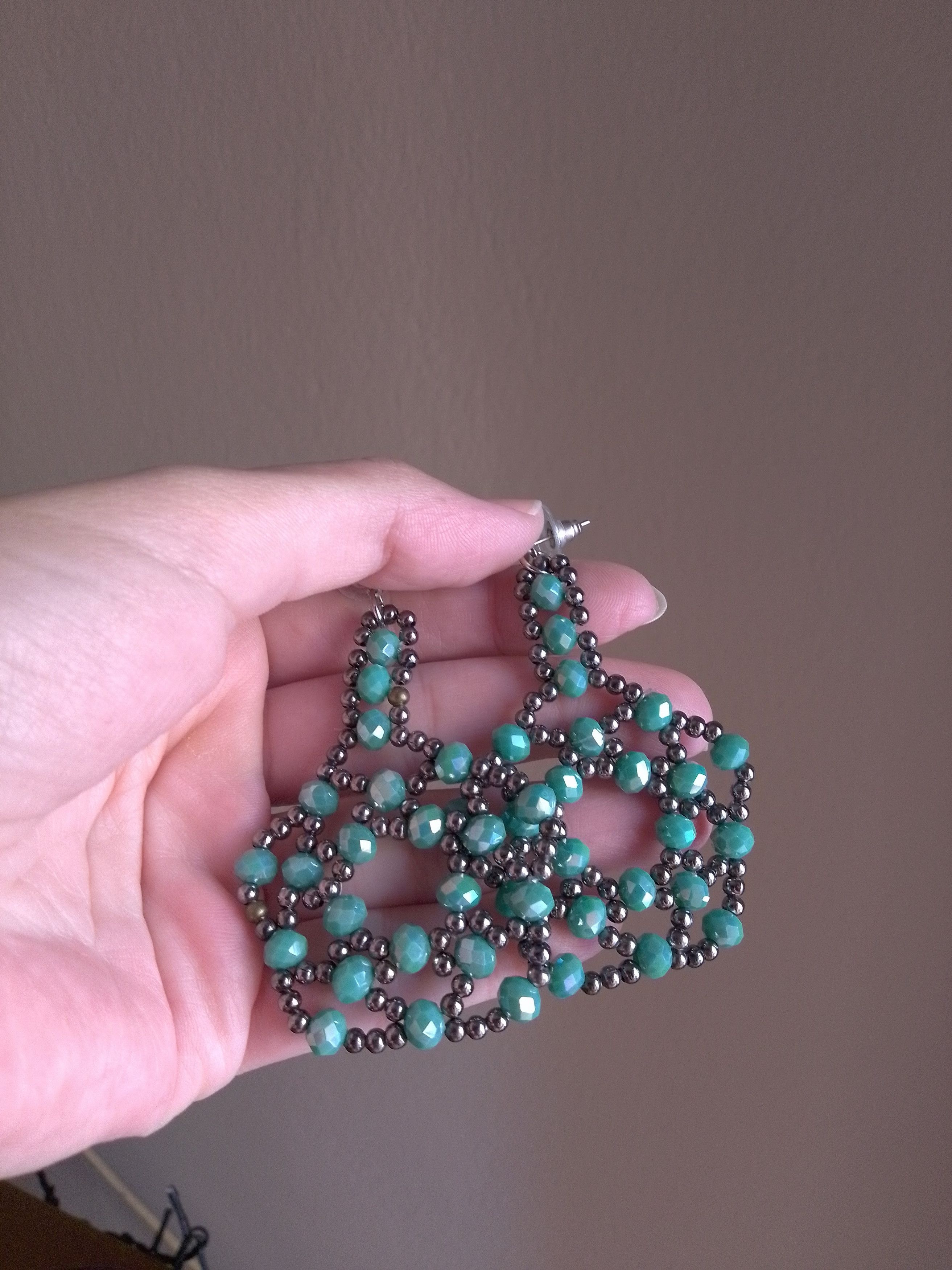 Handmade Earrings Long Turquoise Crystal Brass Geometrical Elegant Size ONE SIZE - 2 Thumbnail
