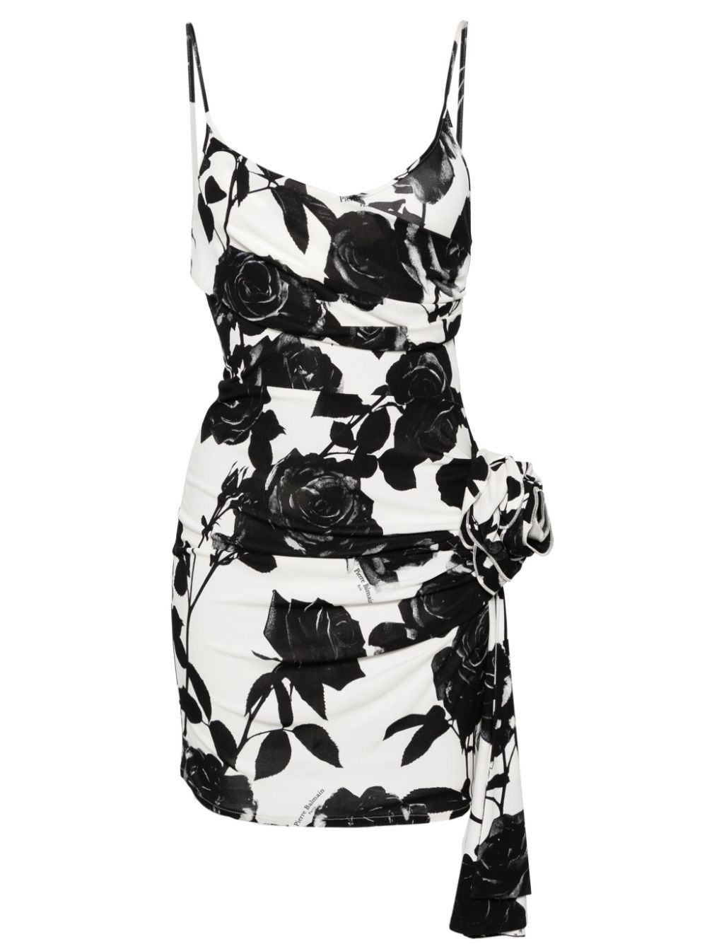 Balmain o1s1wg110825 Floral Print Leather Minidress in Black/White Size S / US 4 / IT 40 - 1 Thumbnail