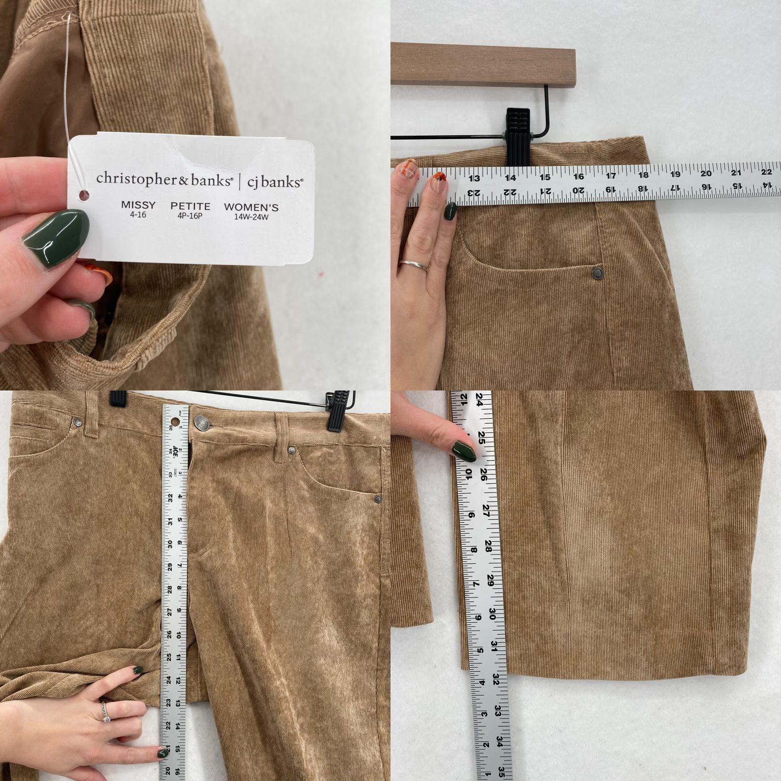 Vintage Christopher & Banks Corduroy Pants Women's 12 Brown Stretch Nylon Blend Relaxed Straight Pockets Casual Chino Fall Spring Summer Winter Mulit-Season Size 34" / US 12 / IT 48 - 8 Thumbnail