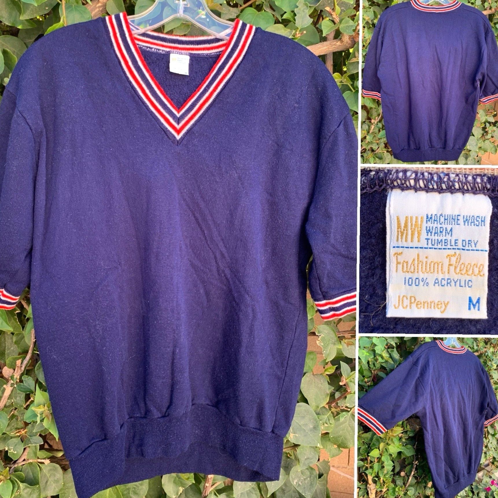 Vintage VINTAGE Short Sleeve Sweatshirt V-Neck Shirt Men M Blue Pullover Fleece Acrylic JCPenney Fashion rights? Size US M / EU 48-50 / 2 - 4 Thumbnail
