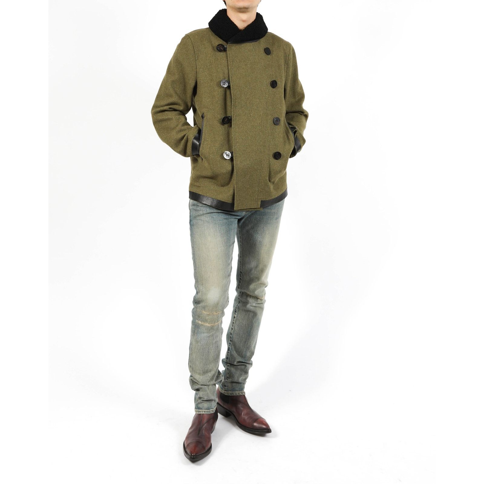 Berluti FW17 Double Breasted Caban Coat in Khaki Wool Size US M / EU 48-50 / 2 - 6 Thumbnail