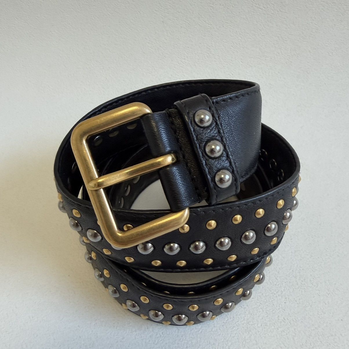 Prada Black Leather ‘Round Metal Studded’ Belt Size ONE SIZE - 3 Thumbnail