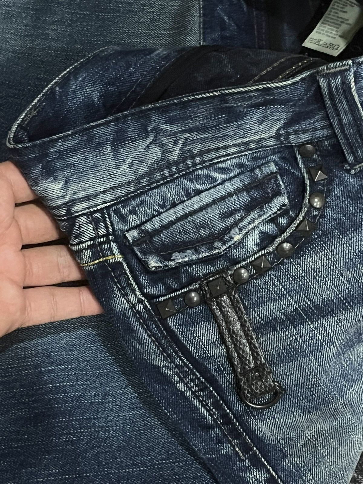 Tornado Mart Vintage Midas Snake Skin Studded Blue Crack Wash Flare Jeans Size US 30 / EU 46 - 7 Thumbnail
