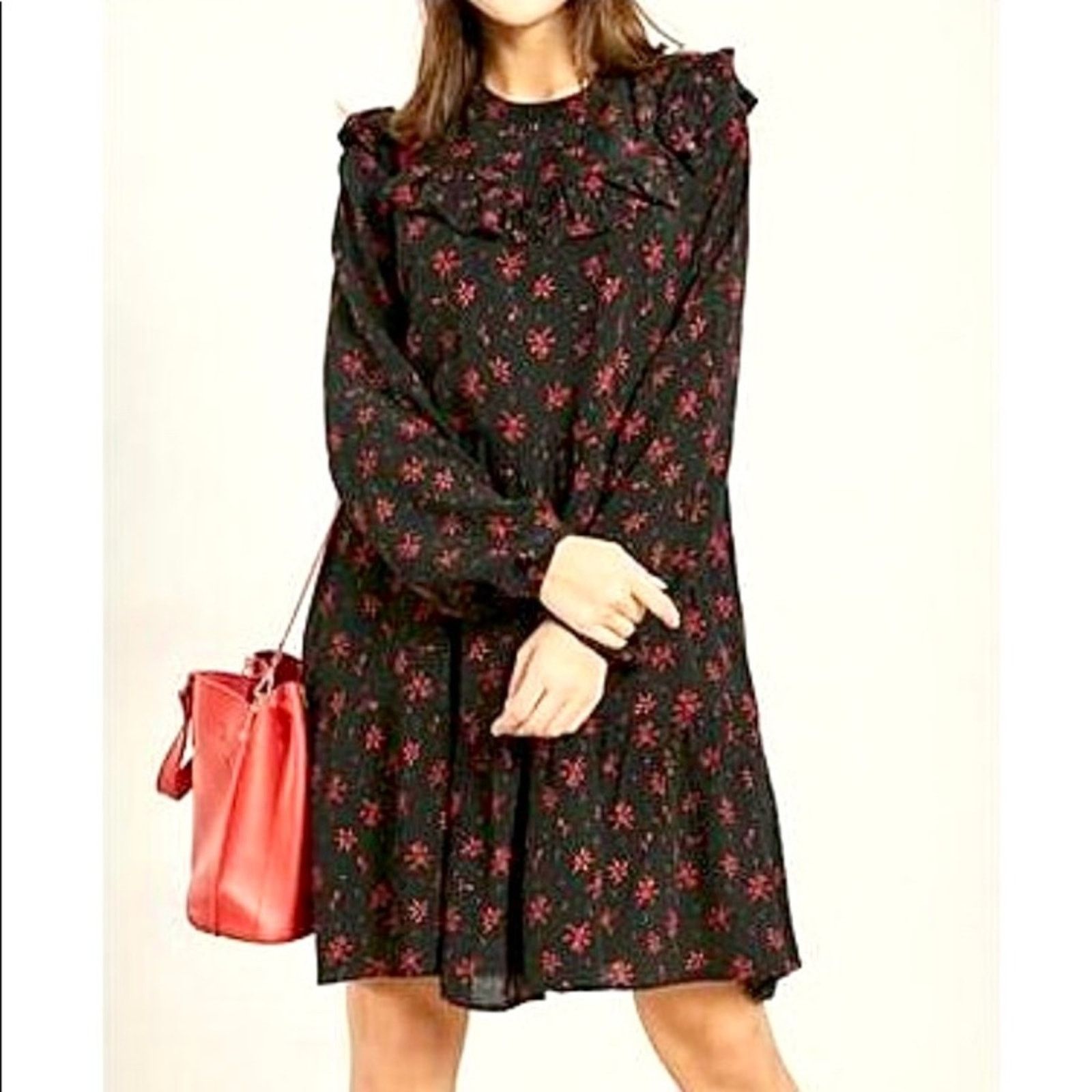 Zara Zara black ruffle mini dress with red floral print sz Small Size S / US 4 / IT 40 - 7 Thumbnail