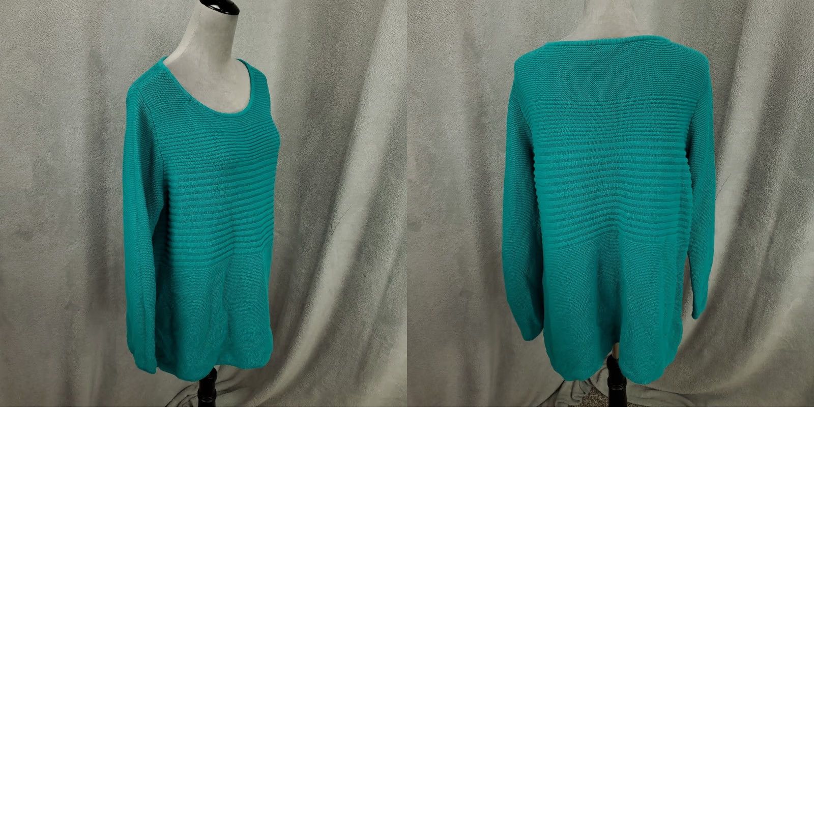 Talbots Talbots Womens 1X Teal Blue Groove Knit Texture Long Sleeve Pullover Sweater Size XL / US 12-14 / IT 48-50 - 8 Thumbnail