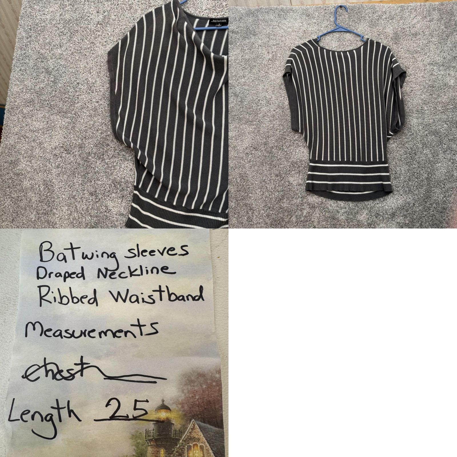 Vintage Notation Sweater Womens Small Gray White Stripe Batwing Sleeve Draped Neckline Top Size S / US 4 / IT 40 - 8 Thumbnail