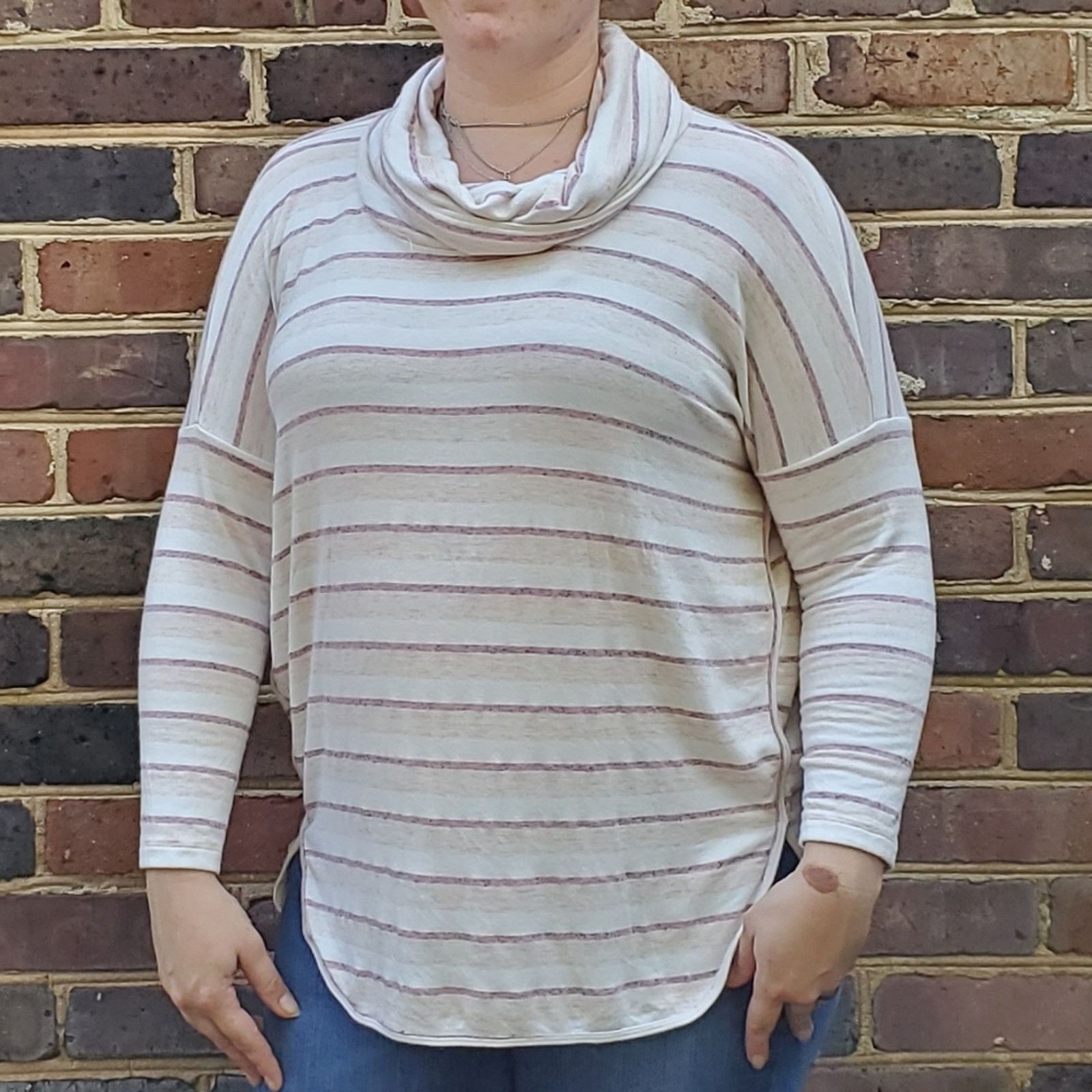 Lou & Grey Lou & Grey striped cowl neck sweater cream pink size large Size L / US 10 / IT 46 - 1 Thumbnail