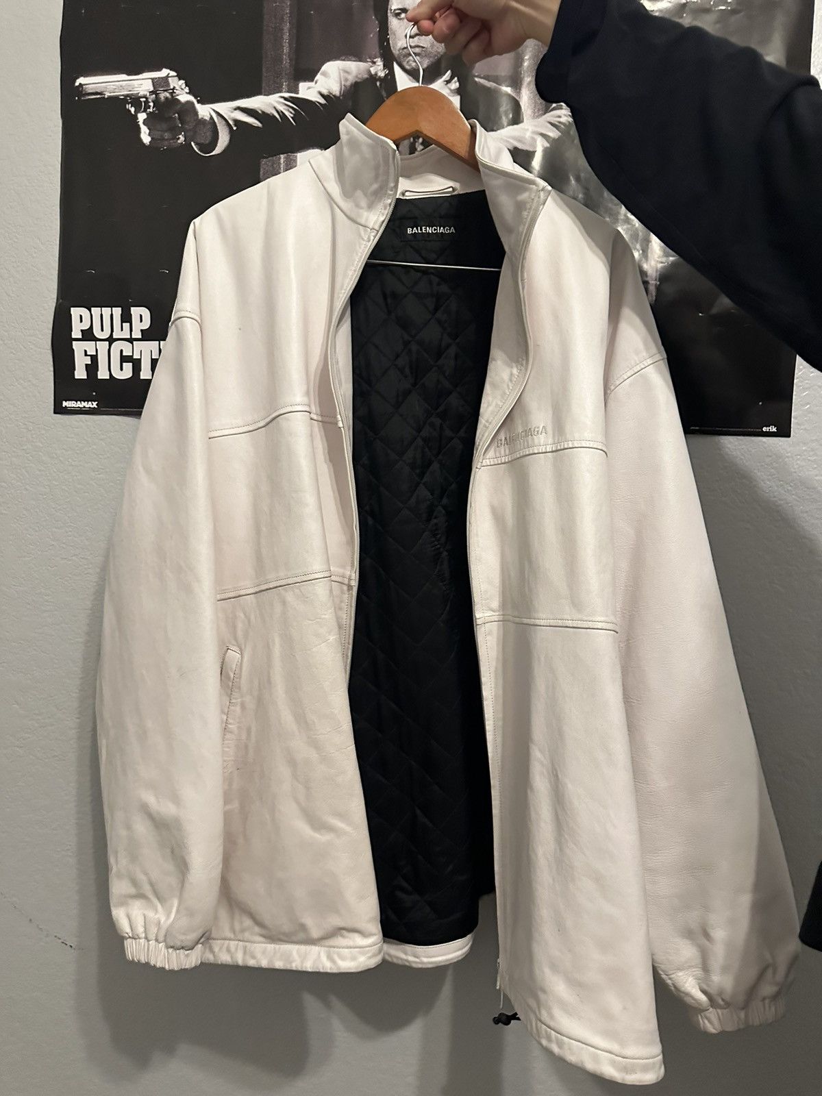 image of Balenciaga White Leather Jacket, Men's (Size XL)