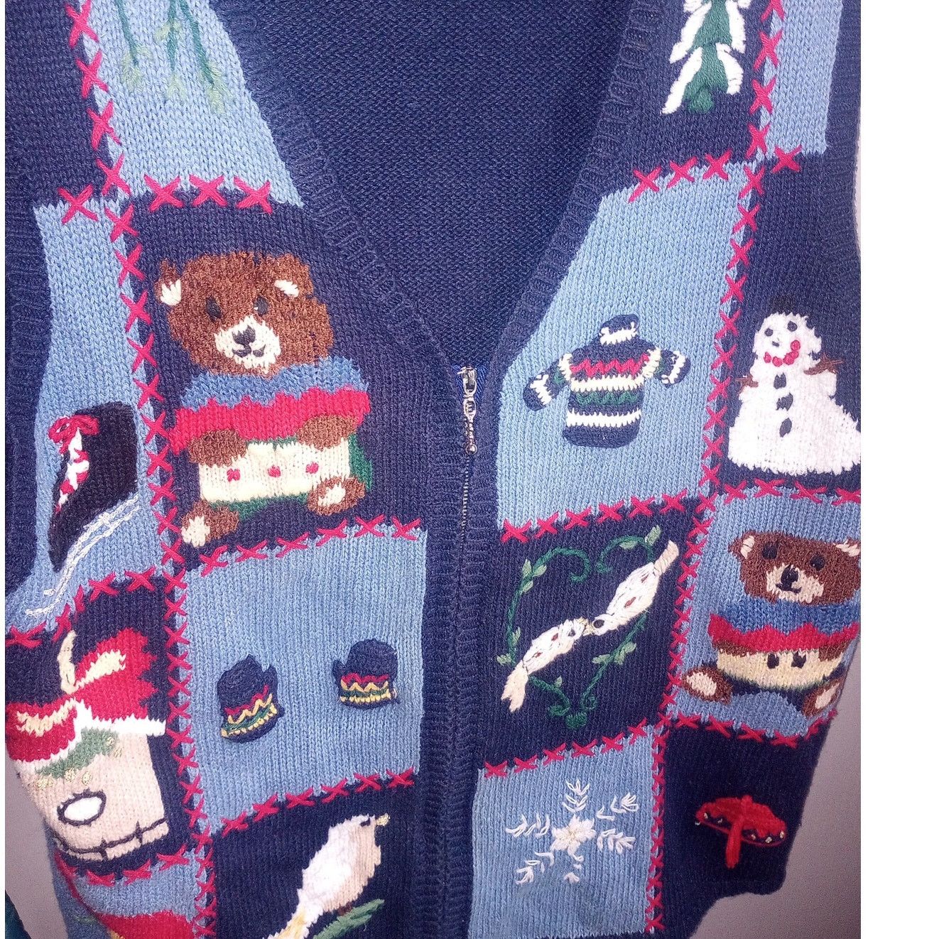 Vintage Womens VTG Ugly Christmas Sweater Vest Pet. Large Teddy Zip Size L / US 10 / IT 46 - 2 Thumbnail