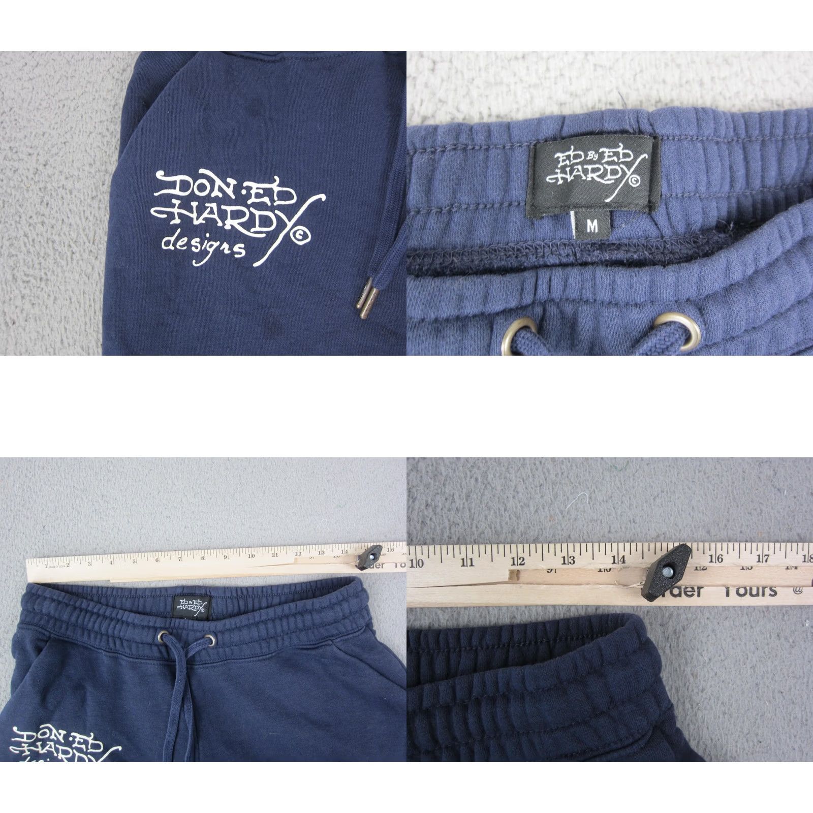 Abercrombie & Fitch Ed Hardy Pants Sweatpants Mens Medium Blue Wide Leg Fleece Broken Hearts Y2K Size 32" / US 10 / IT 46 - 8 Thumbnail