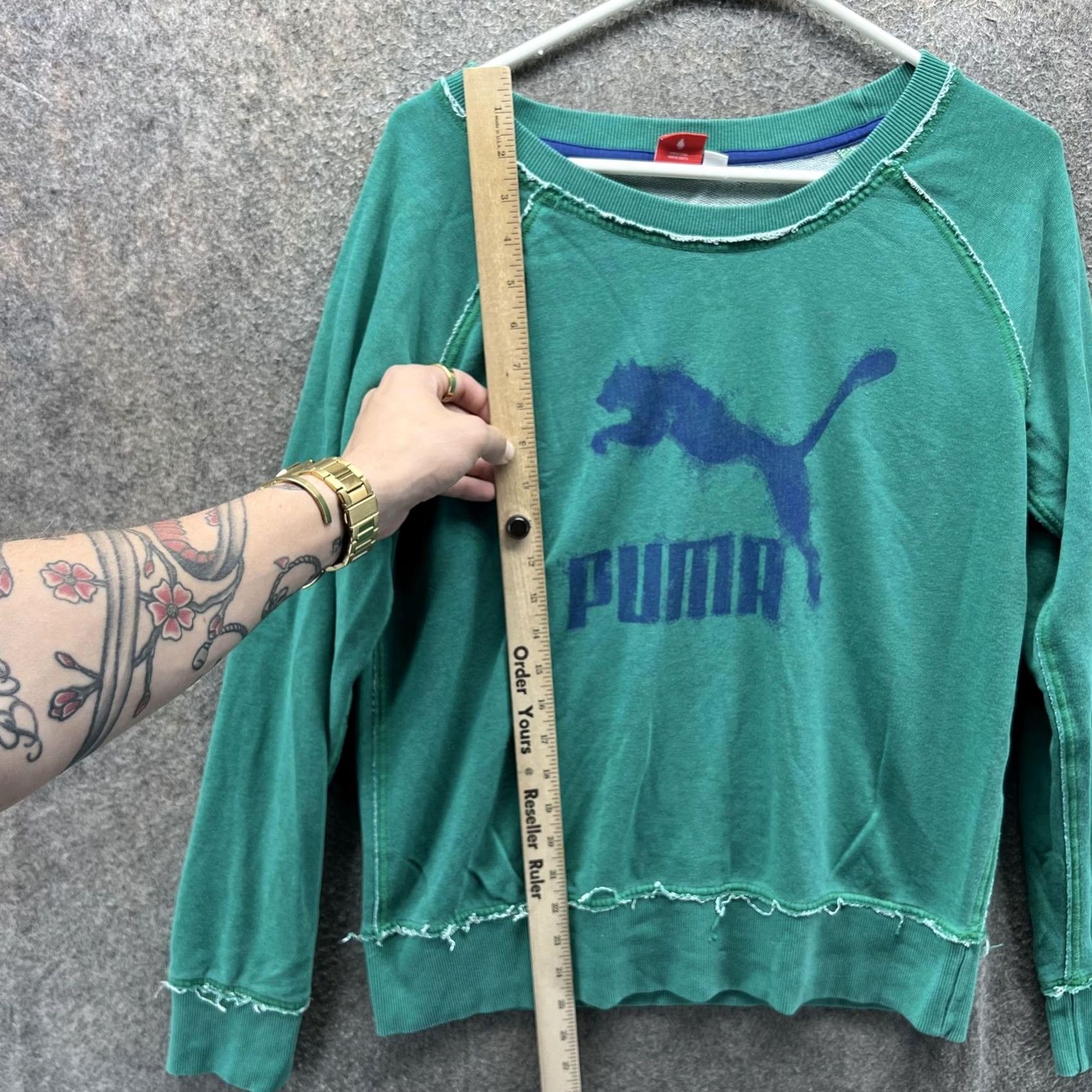 Puma PUMA Sweatshirt Womens Large Green Raglan Logo Crewneck Pullover Top Size L / US 10 / IT 46 - 3 Thumbnail