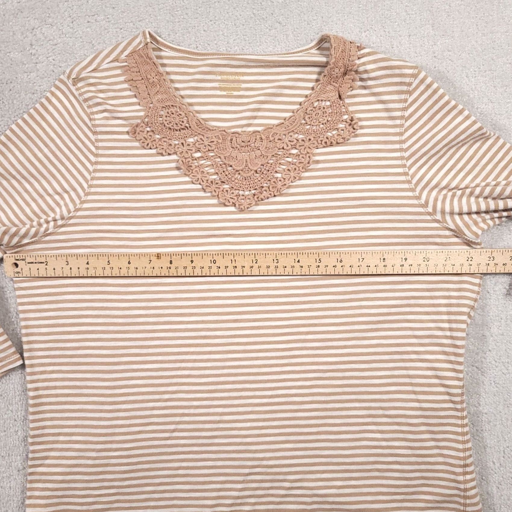 Vintage Northcrest Women's 1X Plus Brown Stripe 3/4 Sleeve Scoop Neck Crochet Shirt Size XL / US 12-14 / IT 48-50 - 4 Thumbnail