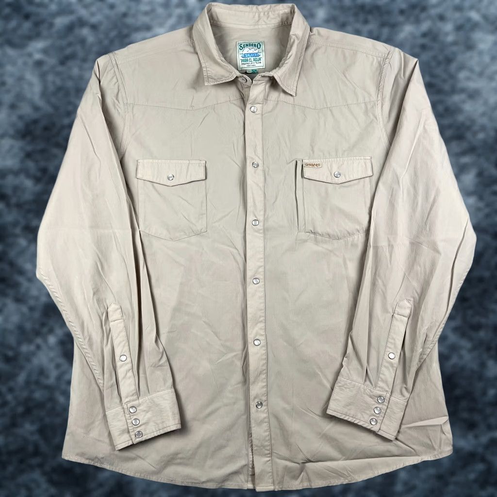 Vintage Sendero Confluence Tech Shirt Men 3XL Beige Western Long Sleeve Pearl Snap Nylon Size US XXL / EU 58 / 5 - 1 Thumbnail