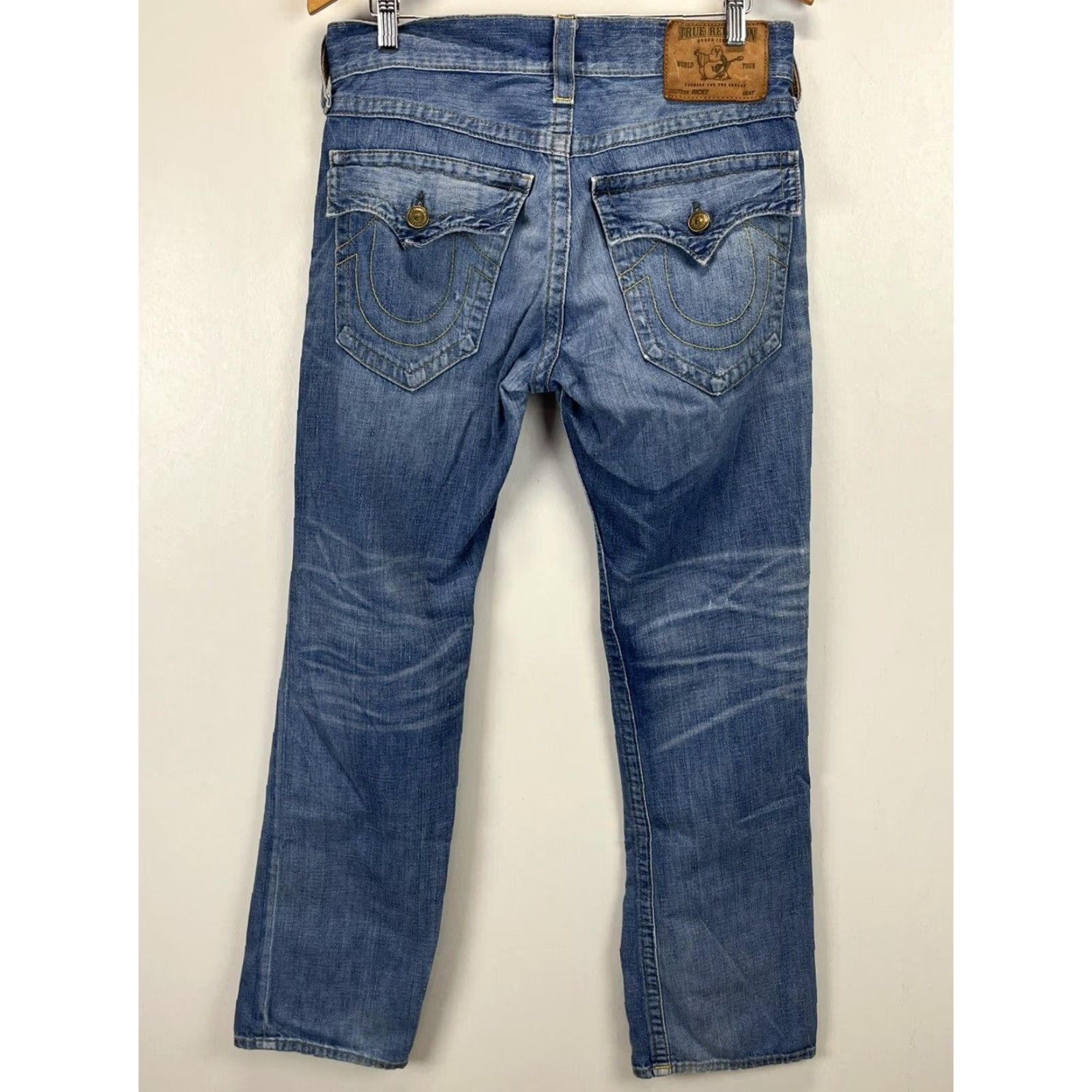 True Religion VINTAGE True Religion Ricky Jeans Men's Straight Leg 32x33 Blue Distressed Denim Size US 32 / EU 48 - 2 Thumbnail