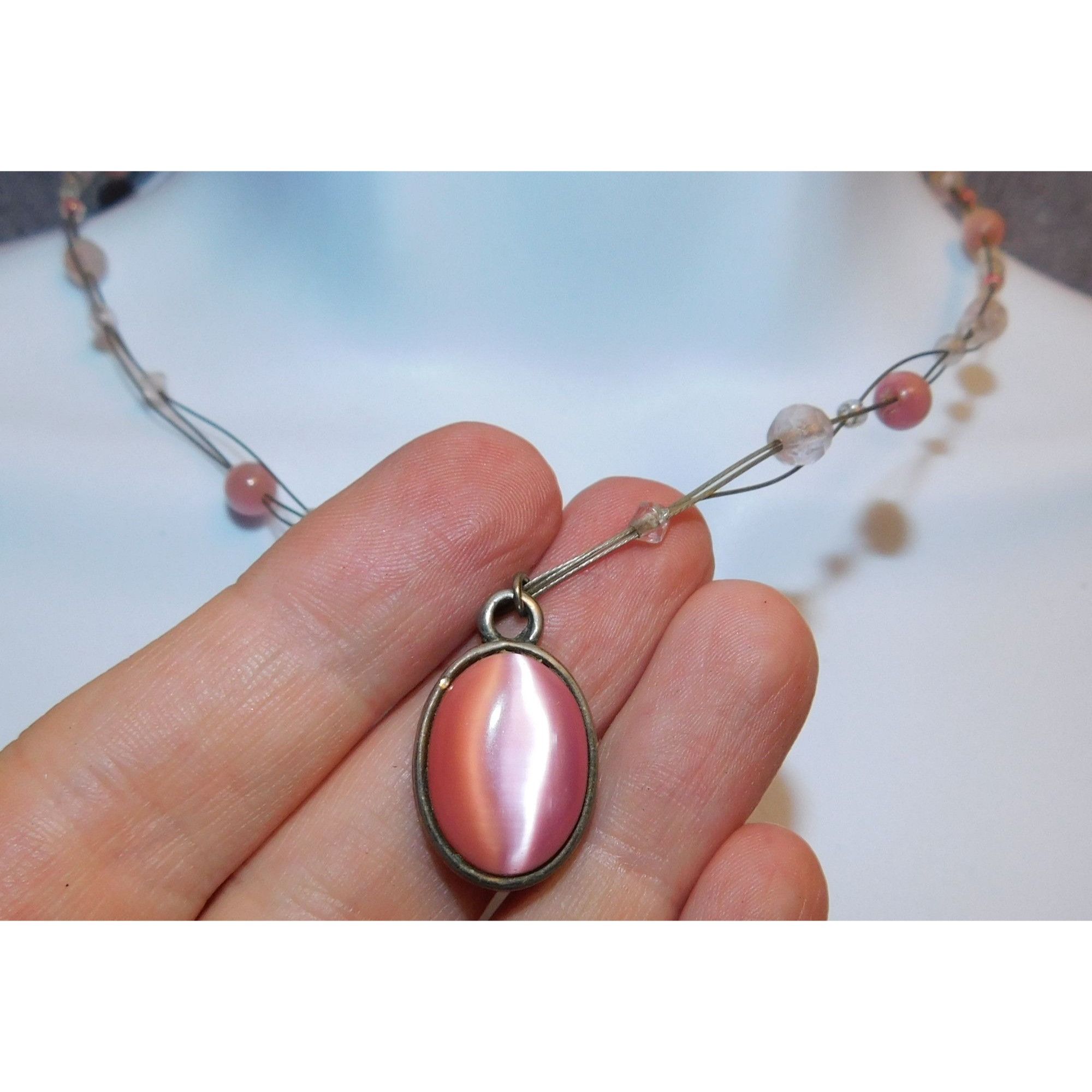 Other Coquette Pink Cateye Teardrop Glass Pendant Necklace Size ONE SIZE - 1 Thumbnail