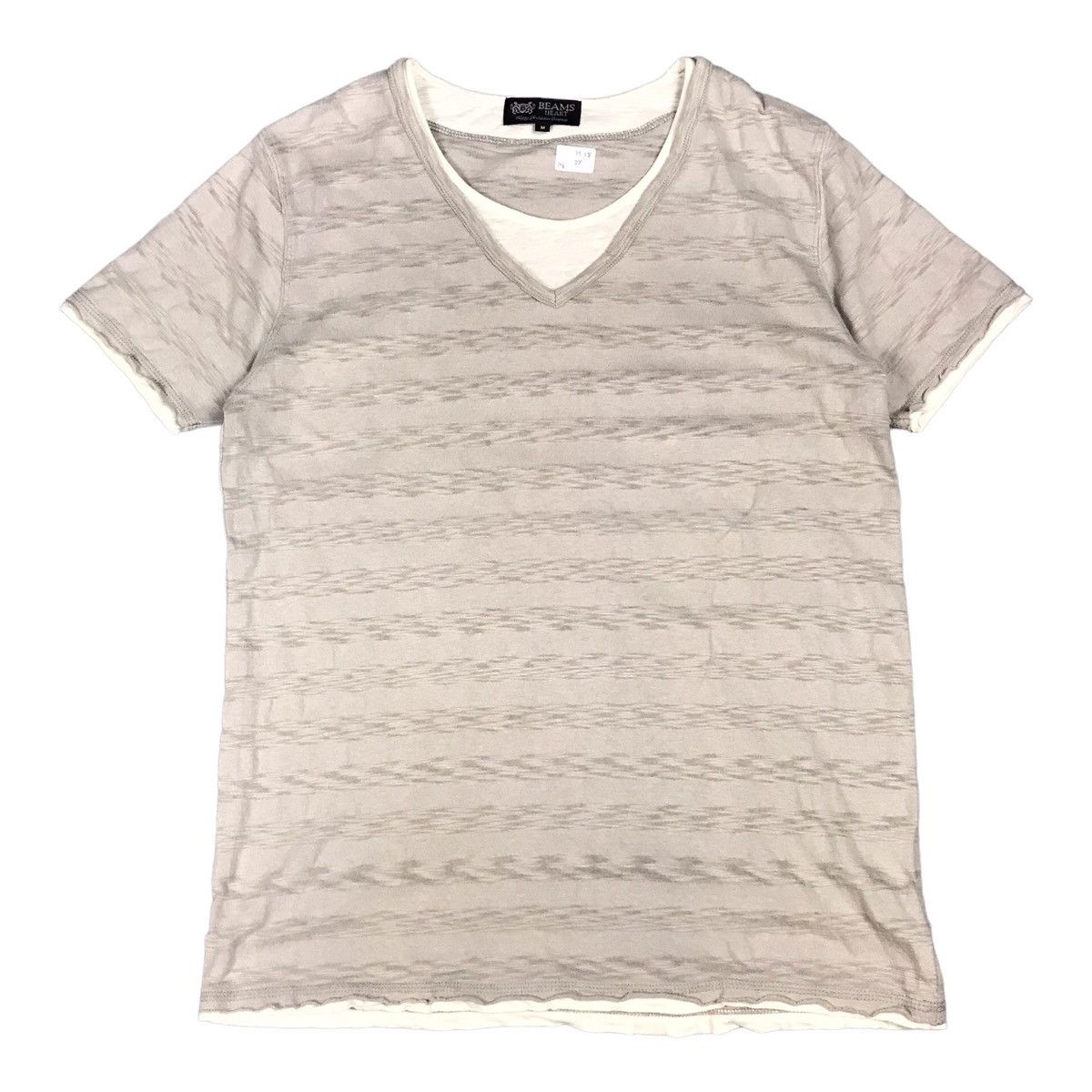 BEAMS STRIPED DESIGN DOUBLE TSHIRT STYLE