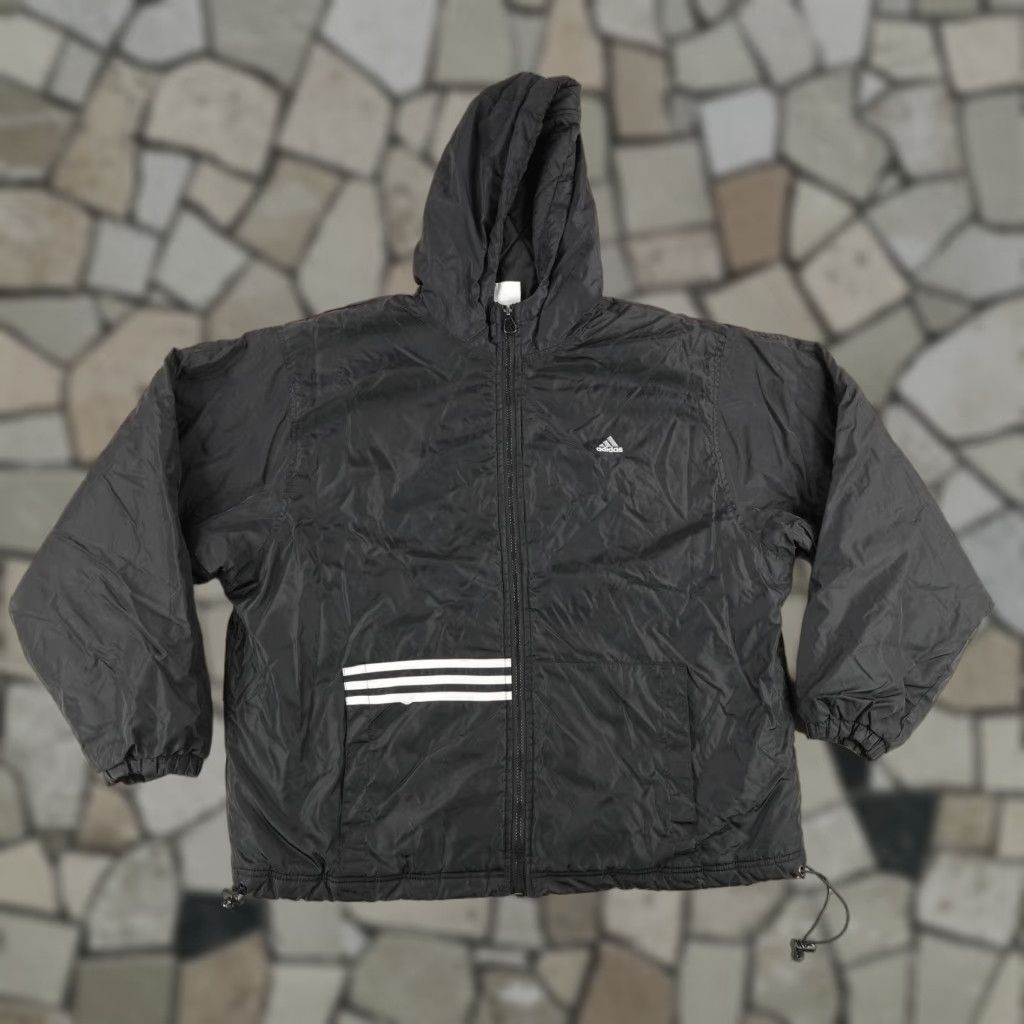 Adidas Vintage adidas Jacket Mens Large Black Hooded Quilted Windbreaker 90s Coat Nylon Size US L / EU 52-54 / 3 - 1 Thumbnail
