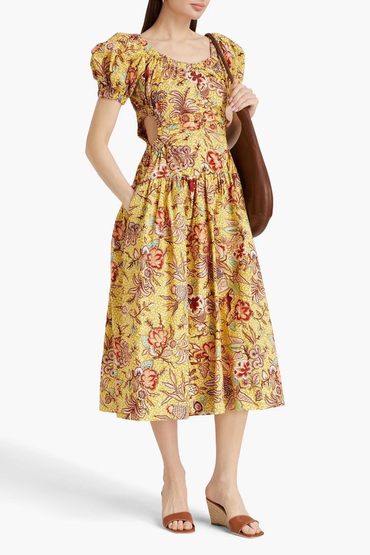 Ulla Johnson ULLA JOHNSON Golda cutout printed cotton-poplin midi dress Size XS / US 0-2 / IT 36-38 - 2 Thumbnail