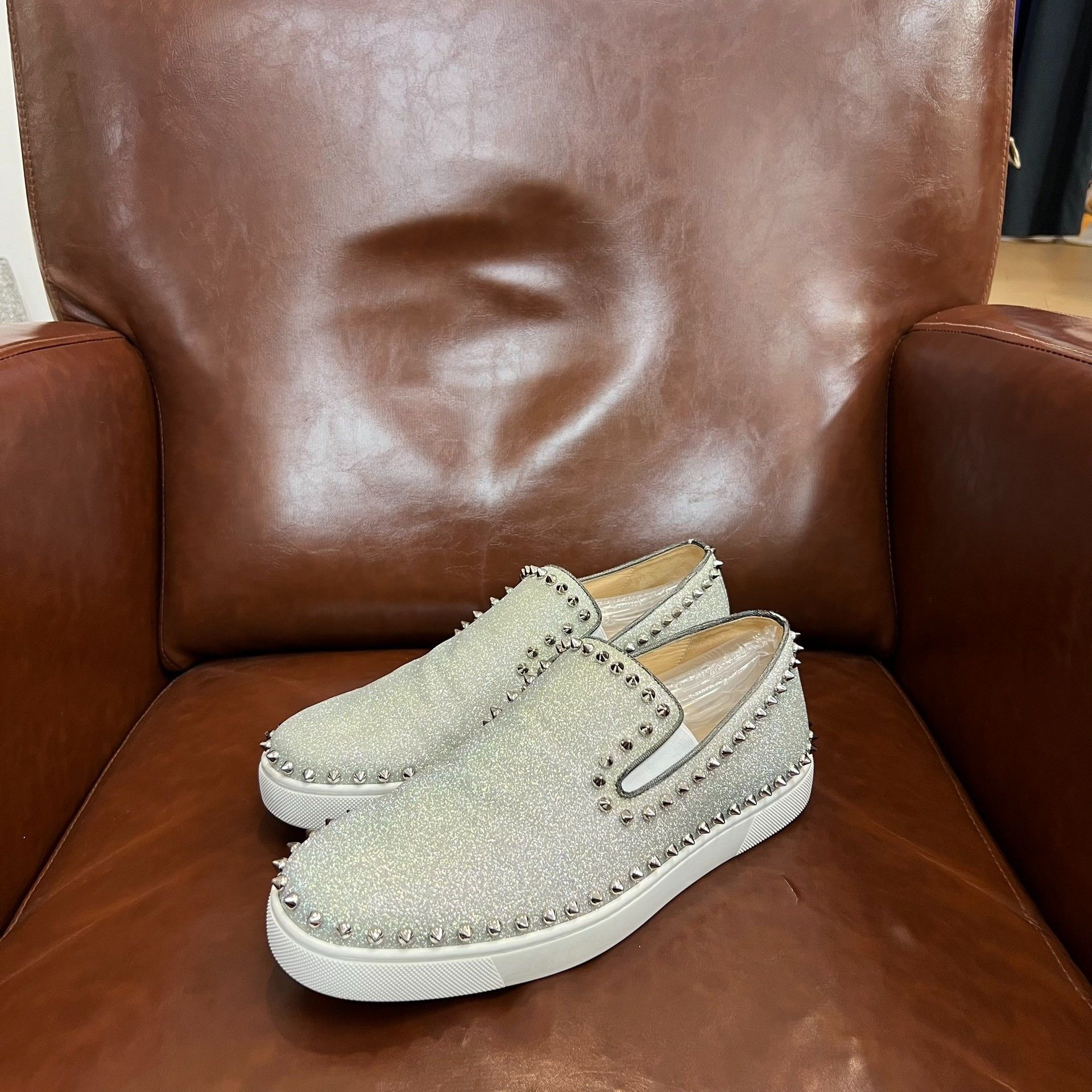 Christian Louboutin Christian Louboutin Gray Full-Diamond Slip-On Shoes Size US 10 / EU 43 - 1 Thumbnail