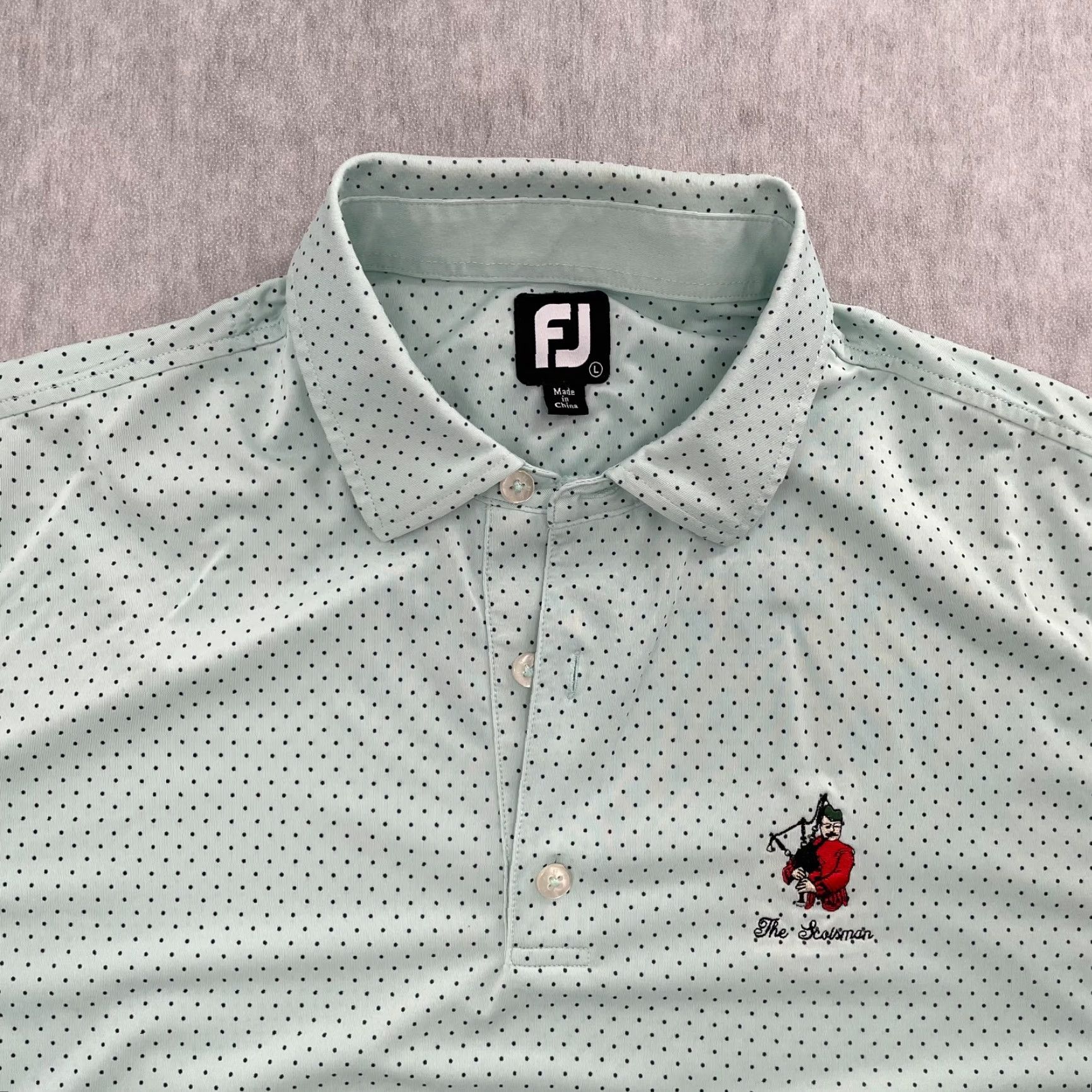 Footjoy FootJoy Polo Shirt Adult Large Mens Polo Golf The Scotsman Logo Green Polka Dot Breathable All Seasons Stretch Athletic Regular Size US L / EU 52-54 / 3 - 3 Thumbnail